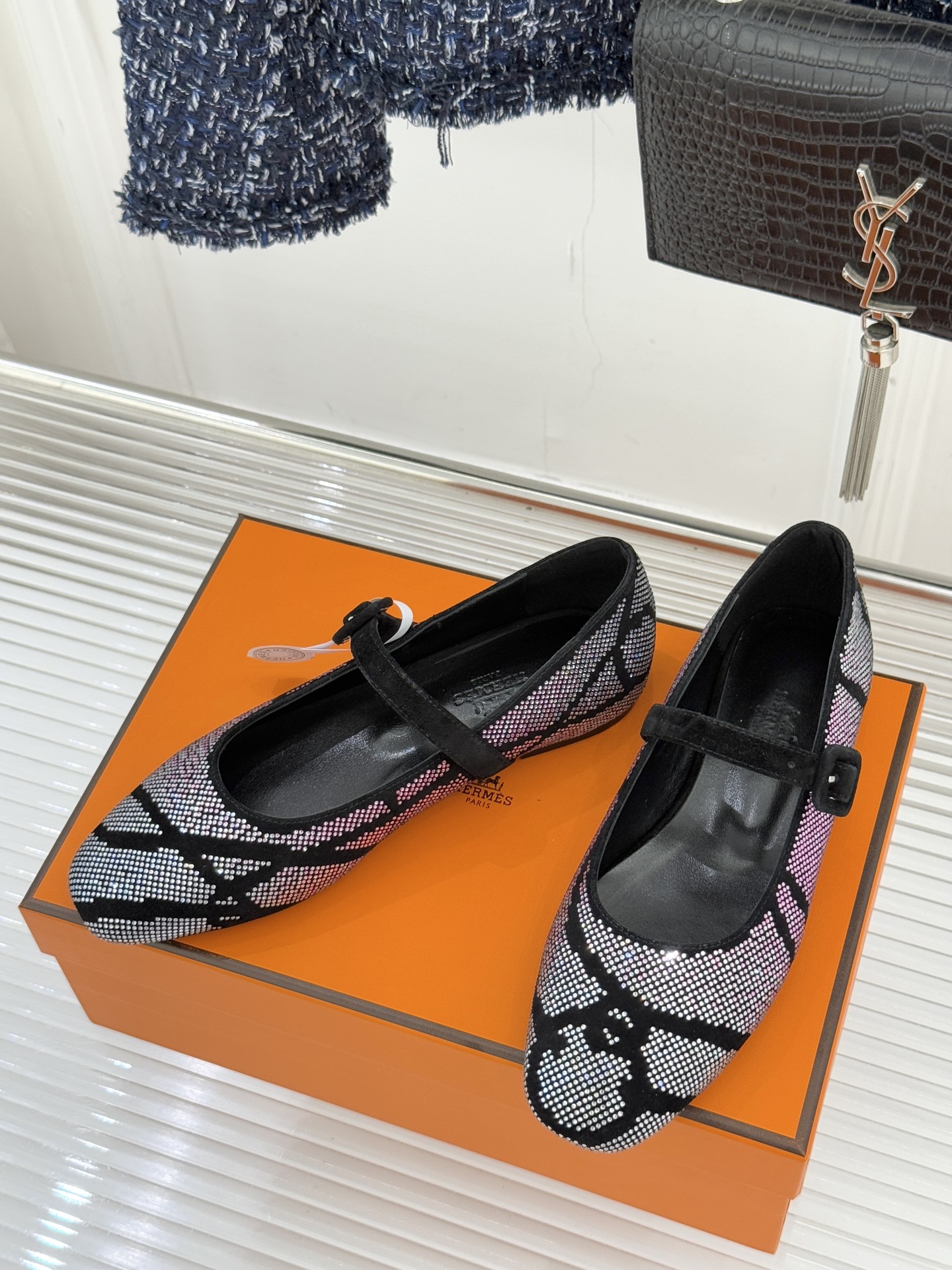 顶版 （配原版飞机盒）Hermès/爱马仕26WF新品水钻玛丽珍鞋承袭爱马仕百年制鞋匠心圆头玛丽珍鞋以经