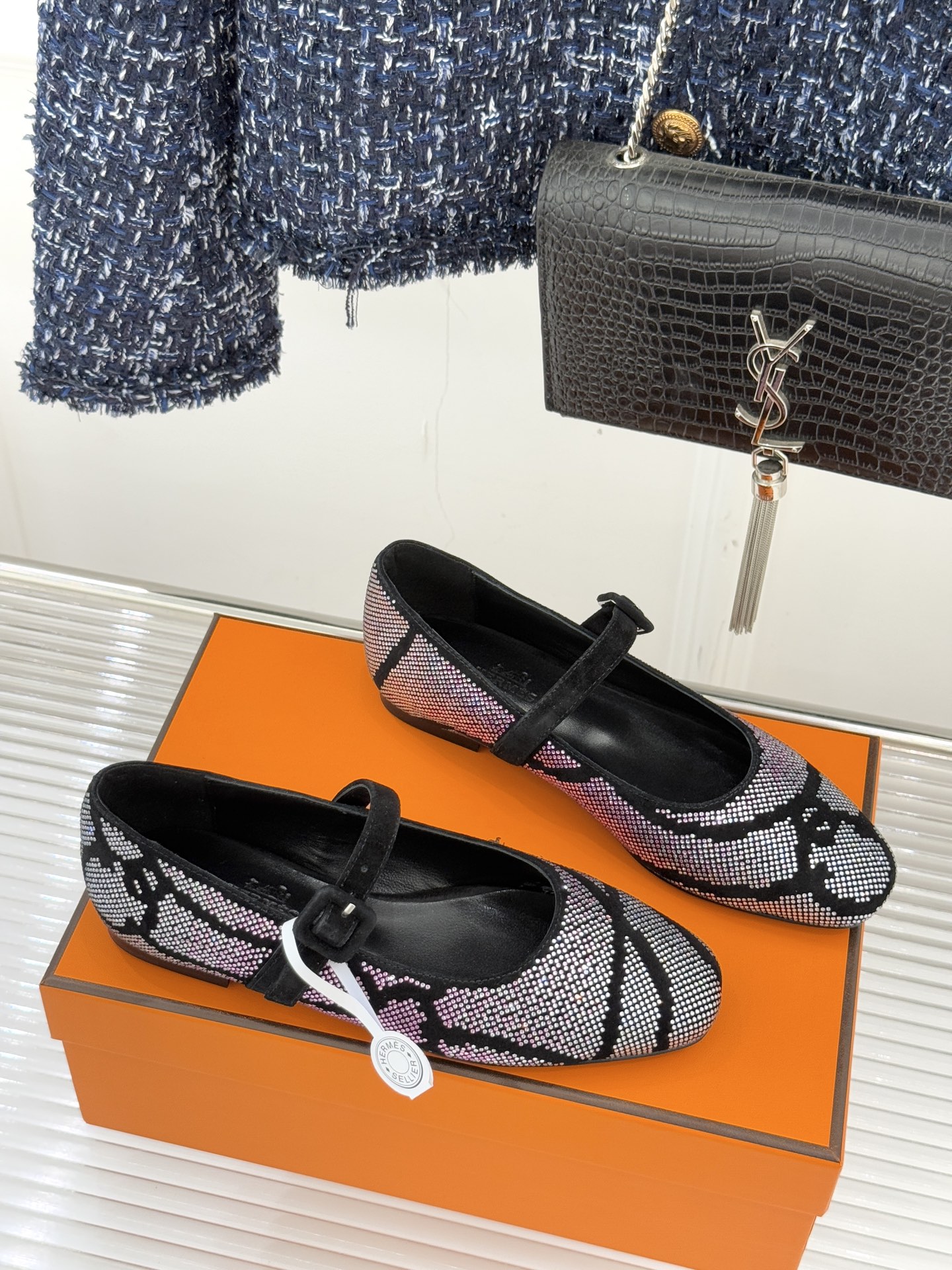 顶版 （配原版飞机盒）Hermès/爱马仕26WF新品水钻玛丽珍鞋承袭爱马仕百年制鞋匠心圆头玛丽珍鞋以经
