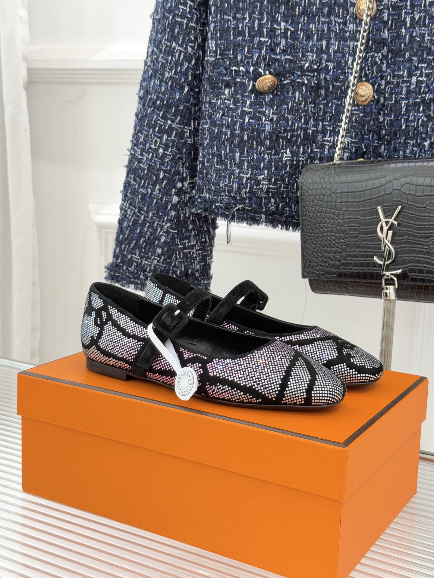 顶版 （配原版飞机盒）Hermès/爱马仕26WF新品水钻玛丽珍鞋承袭爱马仕百年制鞋匠心圆头玛丽珍鞋以经