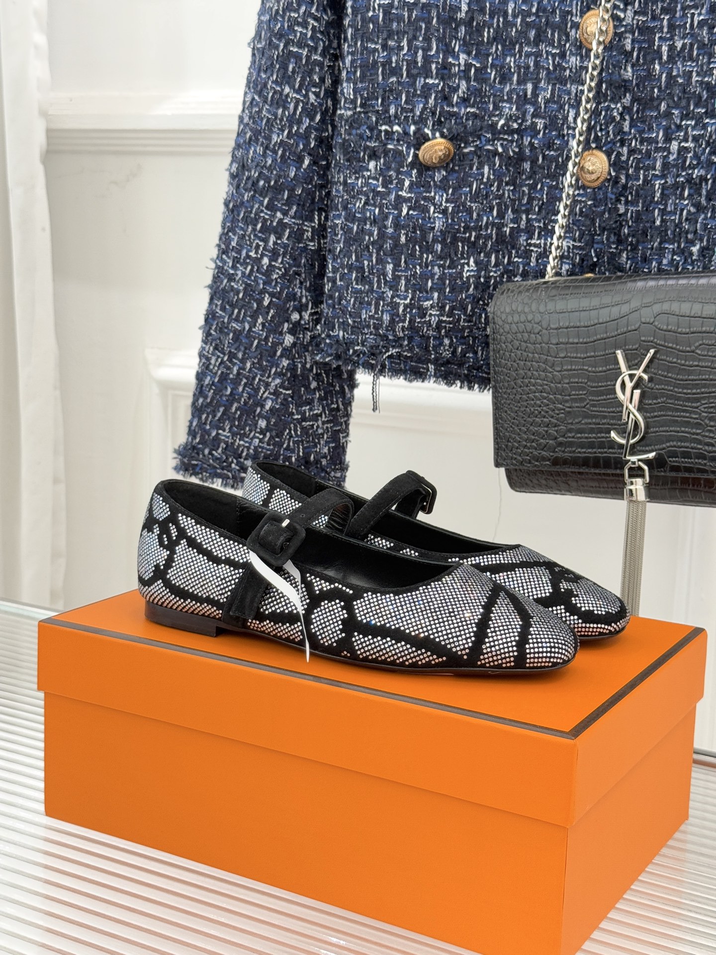 顶版 （配原版飞机盒）Hermès/爱马仕26WF新品水钻玛丽珍鞋承袭爱马仕百年制鞋匠心圆头玛丽珍鞋以经