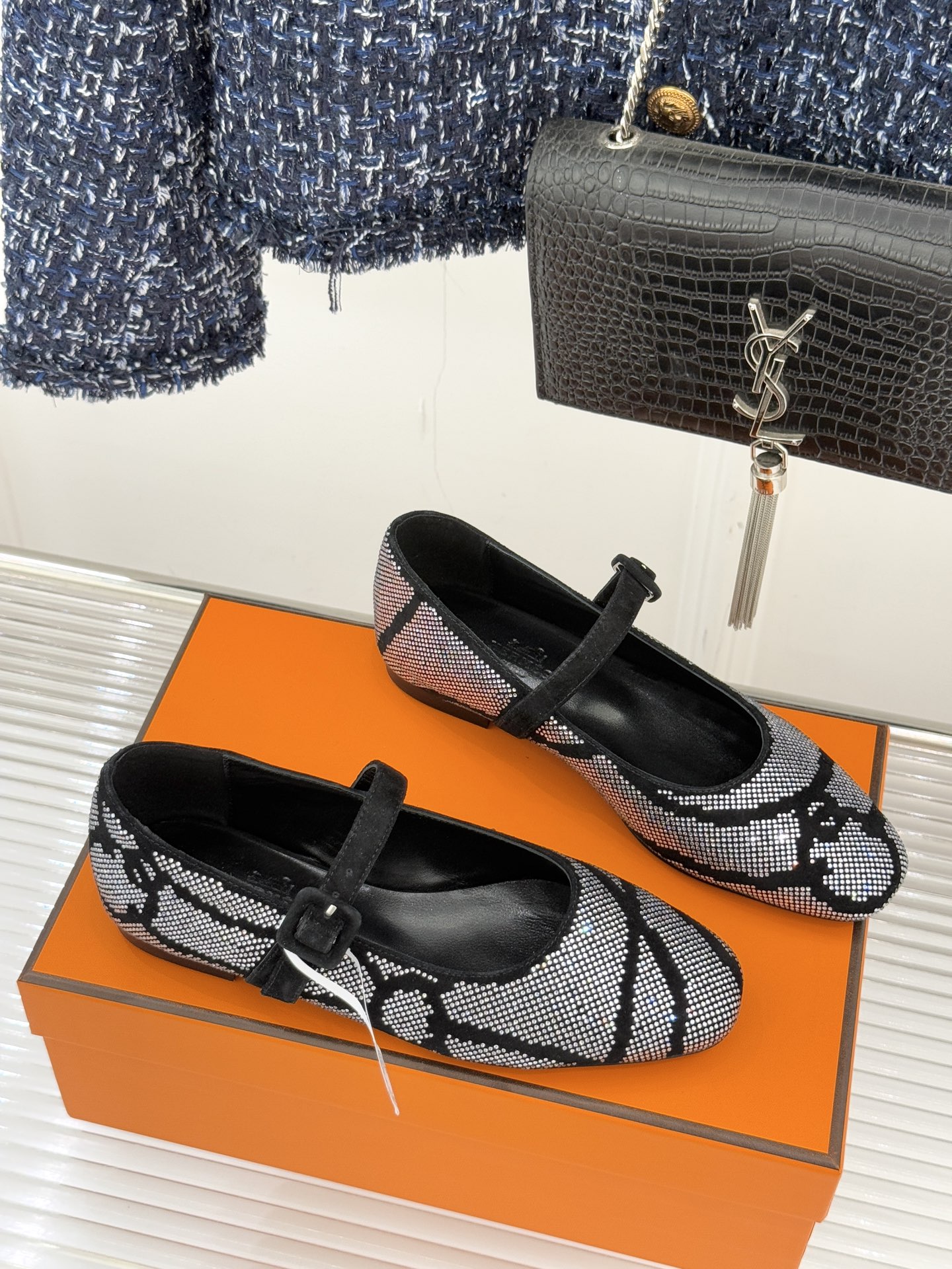 顶版 （配原版飞机盒）Hermès/爱马仕26WF新品水钻玛丽珍鞋承袭爱马仕百年制鞋匠心圆头玛丽珍鞋以经