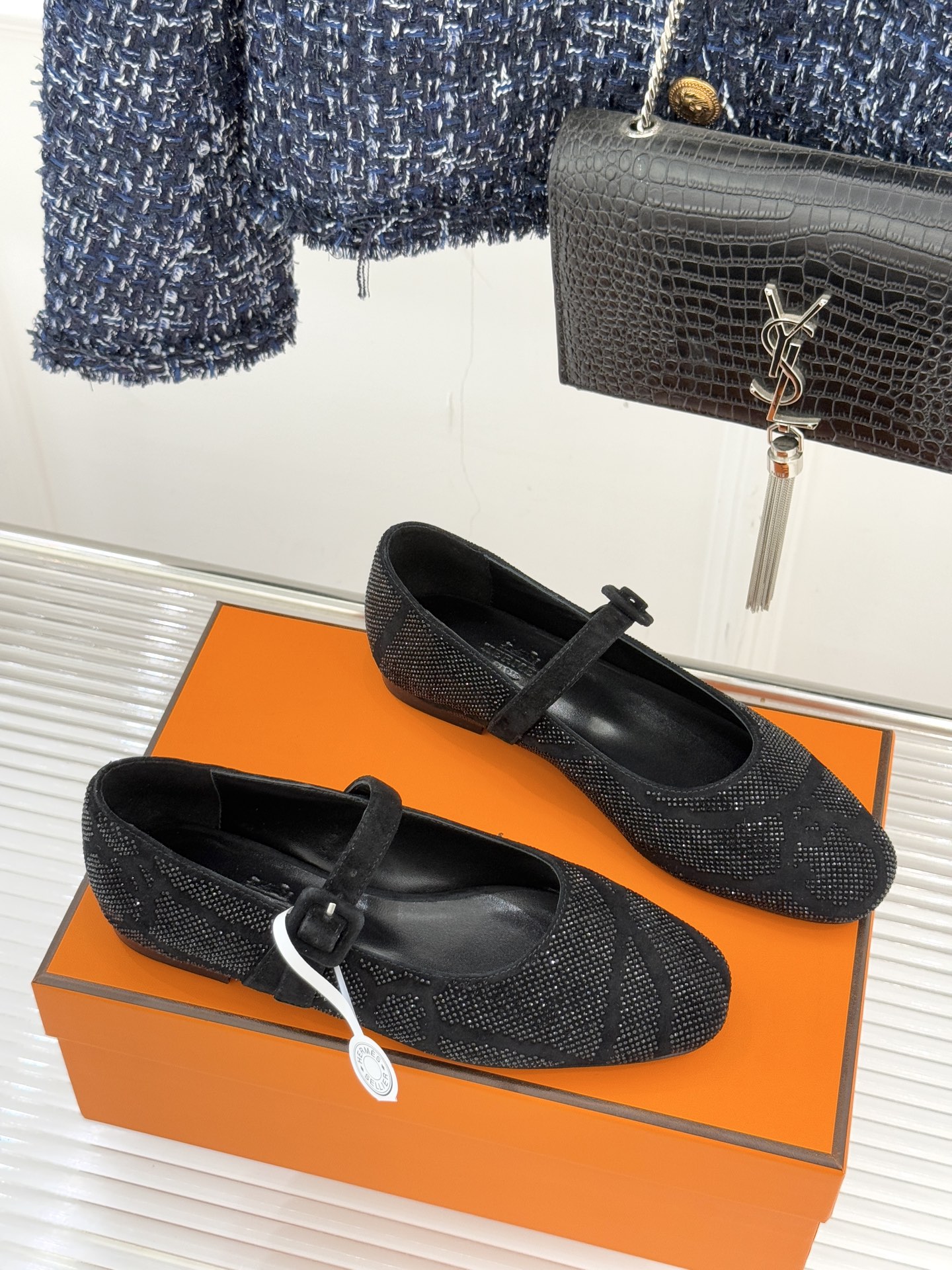 顶版 （配原版飞机盒）Hermès/爱马仕26WF新品水钻玛丽珍鞋承袭爱马仕百年制鞋匠心圆头玛丽珍鞋以经