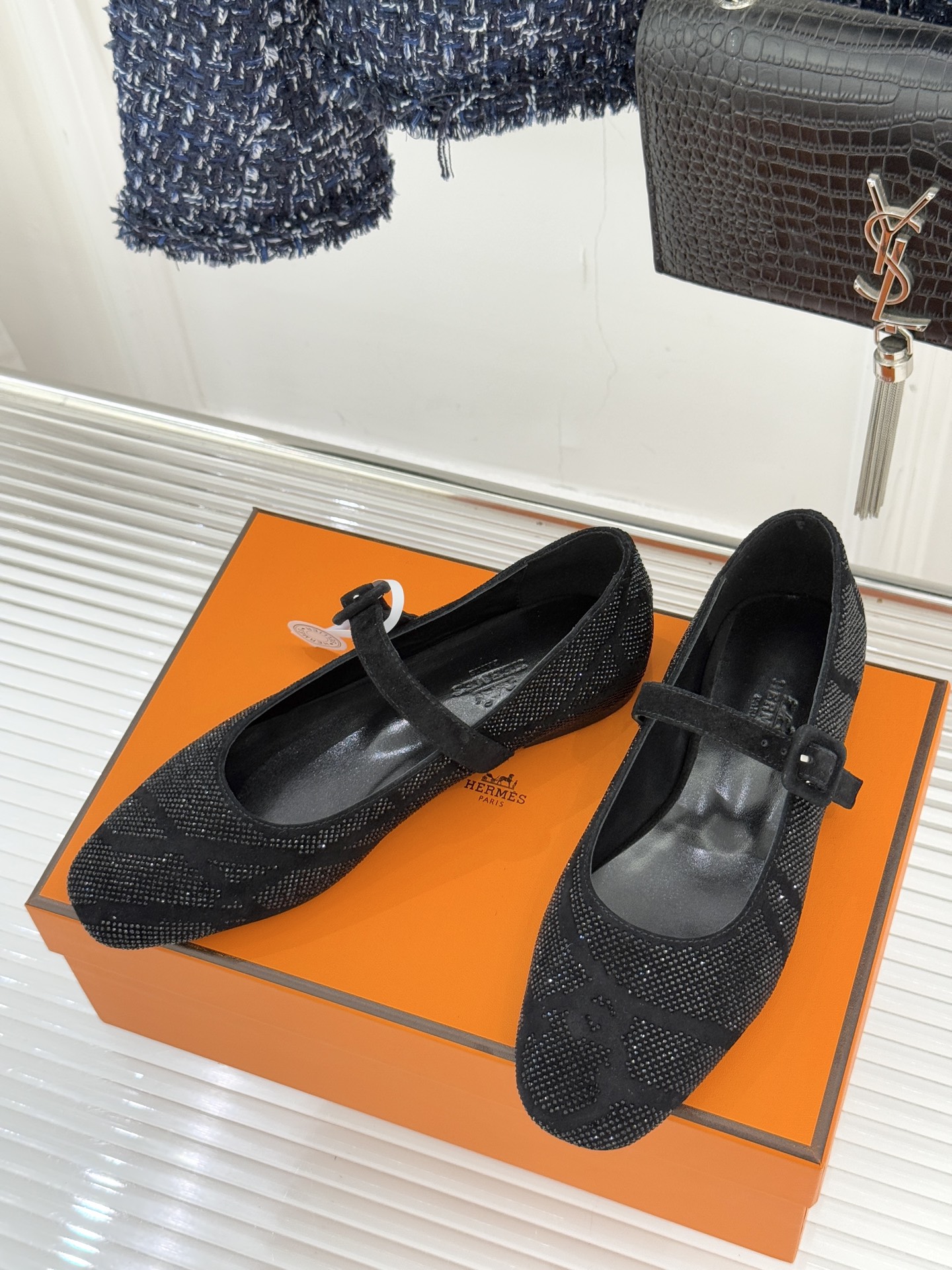 顶版 （配原版飞机盒）Hermès/爱马仕26WF新品水钻玛丽珍鞋承袭爱马仕百年制鞋匠心圆头玛丽珍鞋以经