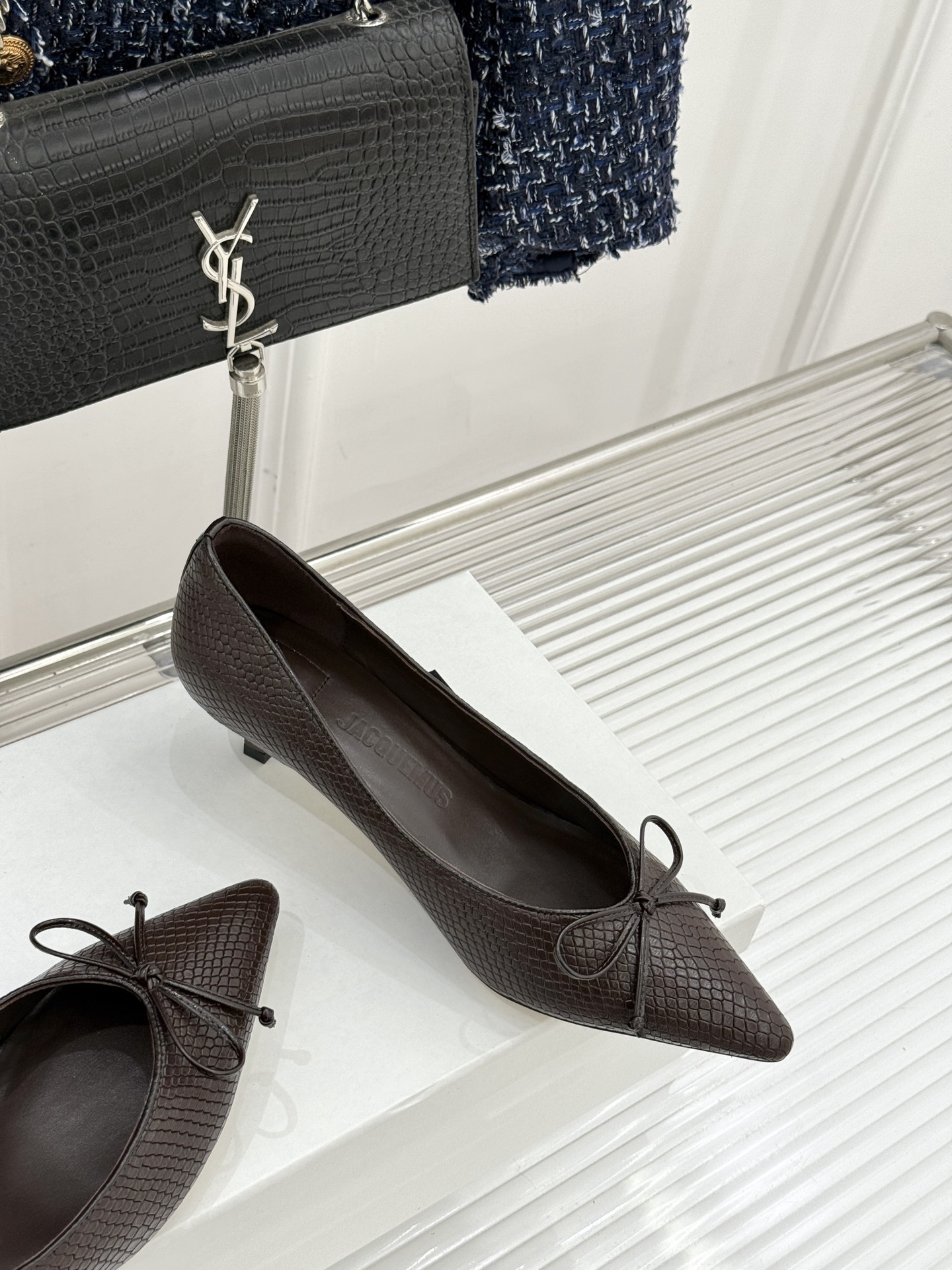 JACQUES 25WF新品蝴蝶结尖头猫跟高跟鞋单鞋当东方雅致与法式浪漫撞个满怀这双鞋以3.5cm猫跟为