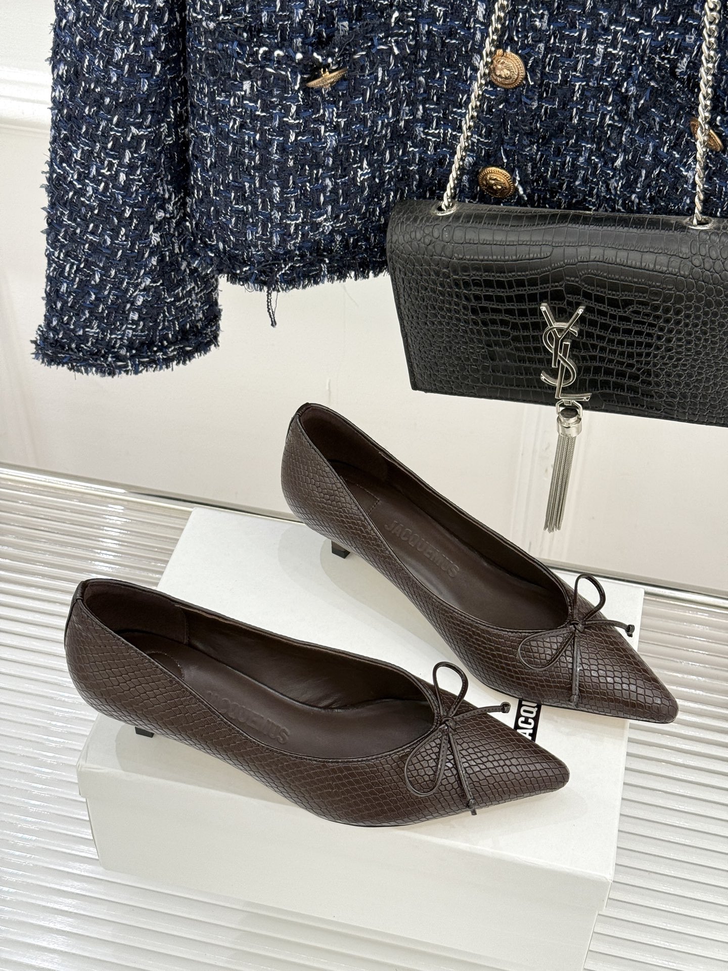 JACQUES 25WF新品蝴蝶结尖头猫跟高跟鞋单鞋当东方雅致与法式浪漫撞个满怀这双鞋以3.5cm猫跟为