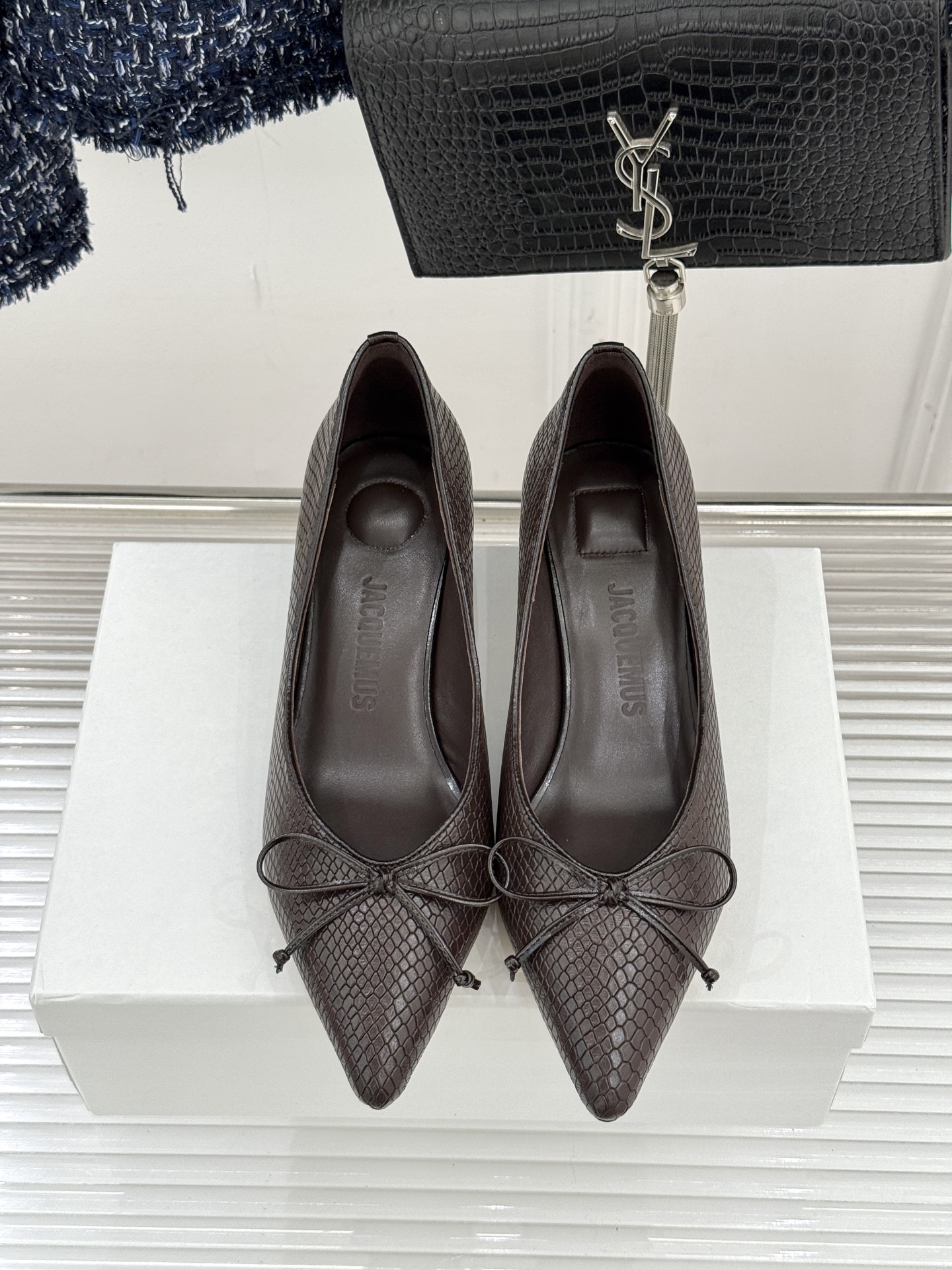 JACQUES 25WF新品蝴蝶结尖头猫跟高跟鞋单鞋当东方雅致与法式浪漫撞个满怀这双鞋以3.5cm猫跟为