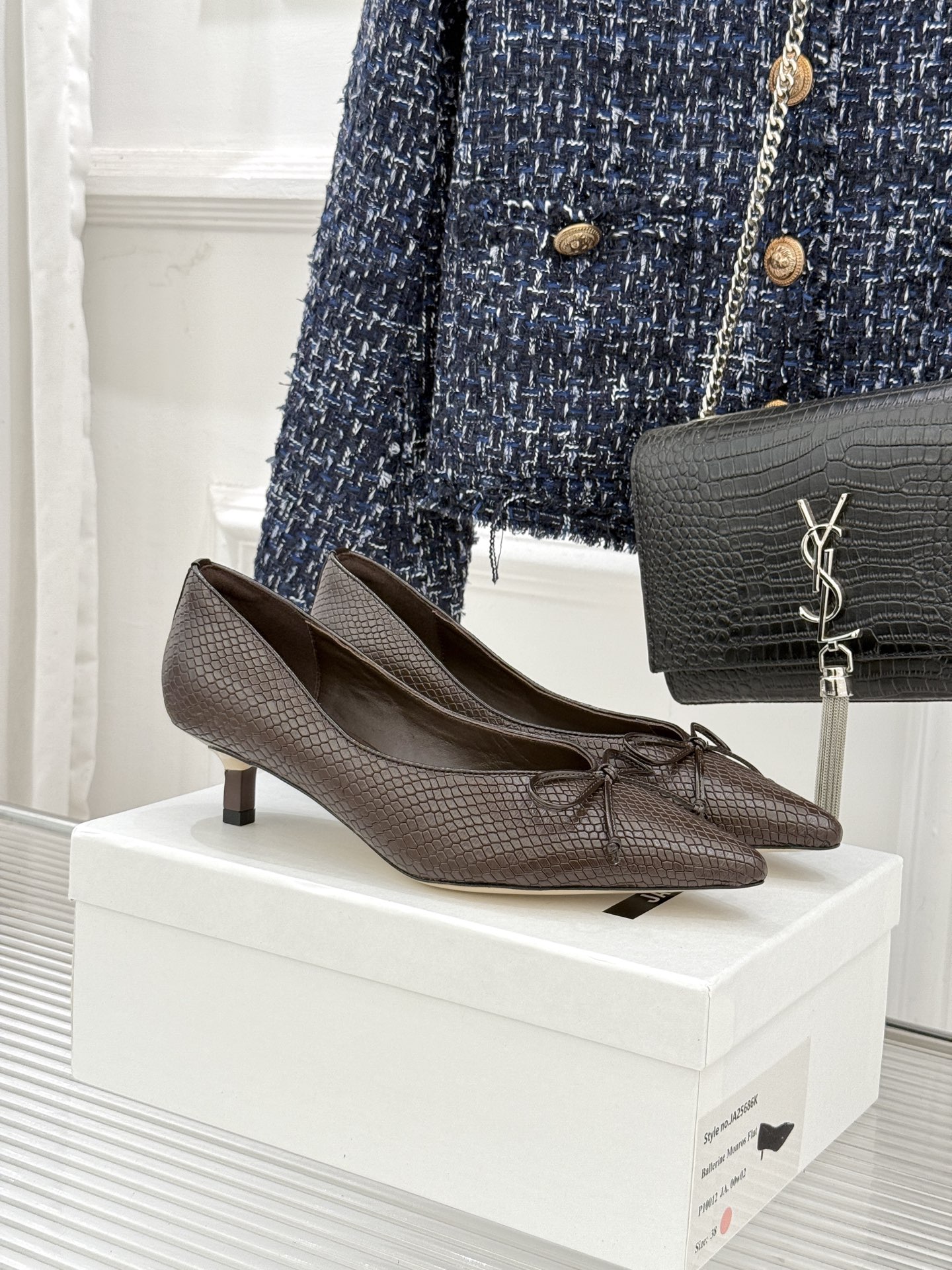 JACQUES 25WF新品蝴蝶结尖头猫跟高跟鞋单鞋当东方雅致与法式浪漫撞个满怀这双鞋以3.5cm猫跟为