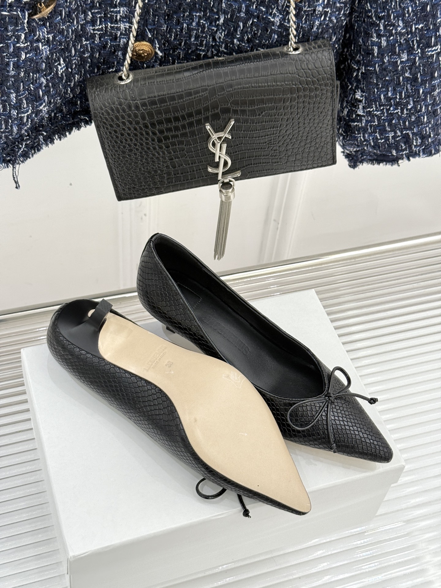 JACQUES 25WF新品蝴蝶结尖头猫跟高跟鞋单鞋当东方雅致与法式浪漫撞个满怀这双鞋以3.5cm猫跟为