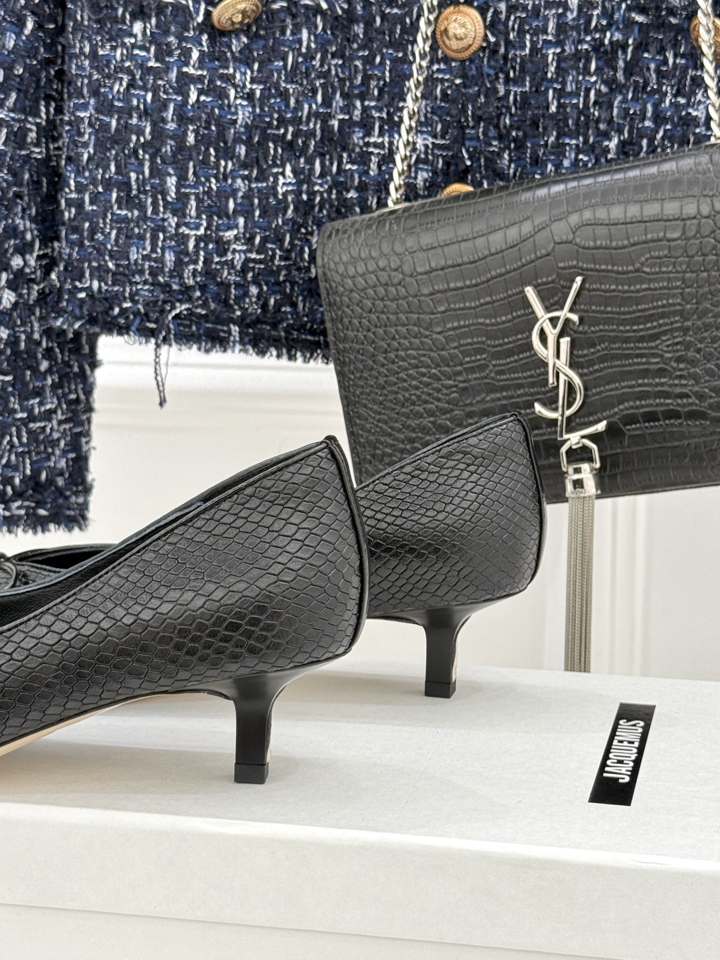 JACQUES 25WF新品蝴蝶结尖头猫跟高跟鞋单鞋当东方雅致与法式浪漫撞个满怀这双鞋以3.5cm猫跟为