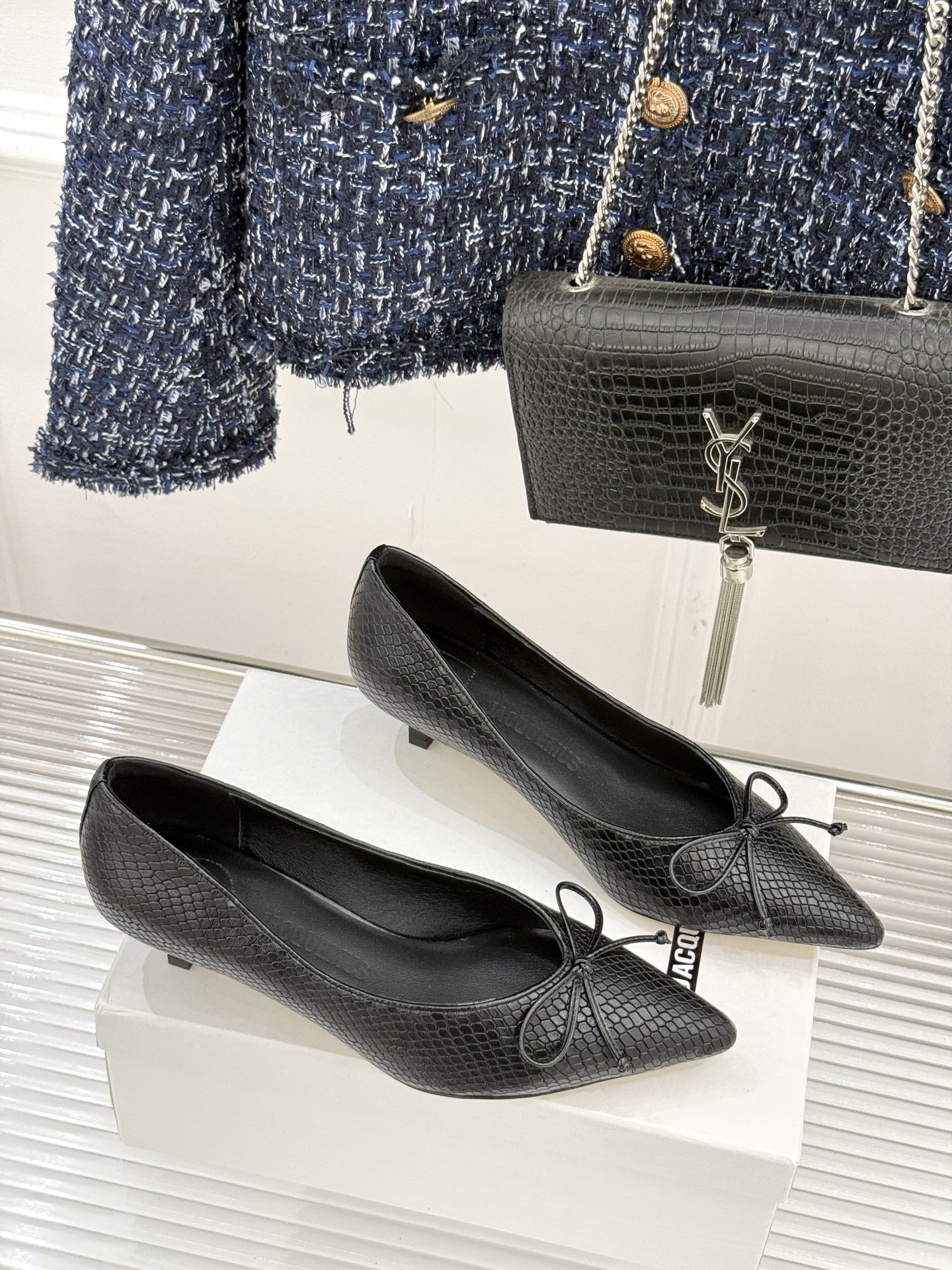 JACQUES 25WF新品蝴蝶结尖头猫跟高跟鞋单鞋当东方雅致与法式浪漫撞个满怀这双鞋以3.5cm猫跟为