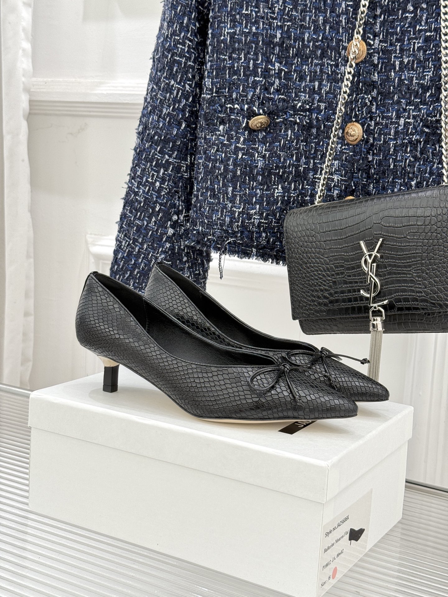 JACQUES 25WF新品蝴蝶结尖头猫跟高跟鞋单鞋当东方雅致与法式浪漫撞个满怀这双鞋以3.5cm猫跟为