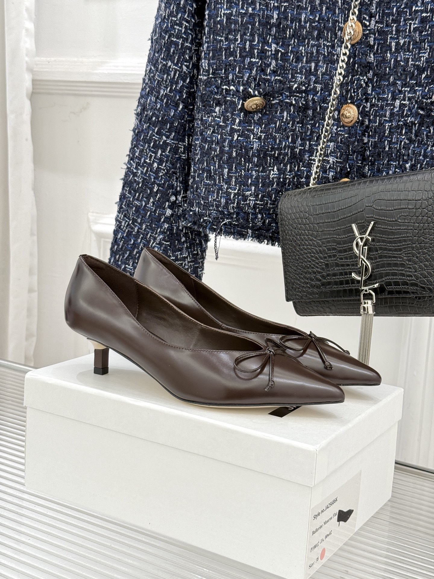 JACQUES 25WF新品蝴蝶结尖头猫跟高跟鞋单鞋当东方雅致与法式浪漫撞个满怀这双鞋以3.5cm猫跟为