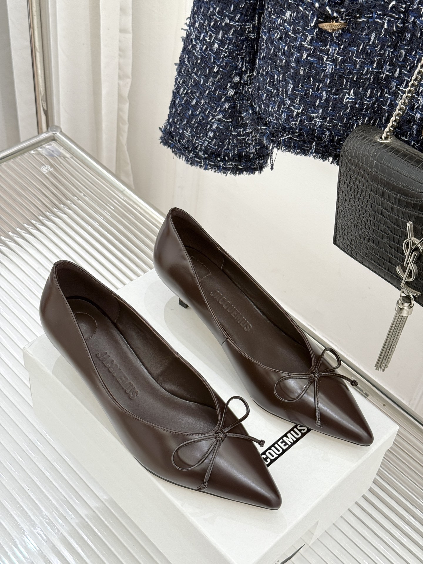 JACQUES 25WF新品蝴蝶结尖头猫跟高跟鞋单鞋当东方雅致与法式浪漫撞个满怀这双鞋以3.5cm猫跟为