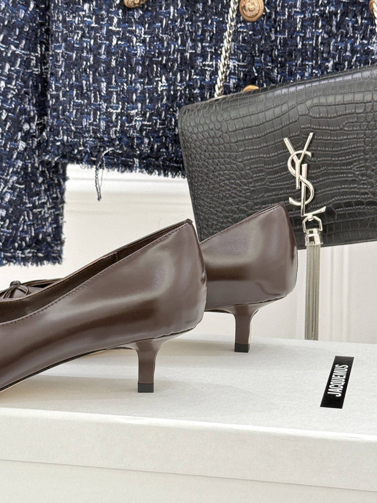 JACQUES 25WF新品蝴蝶结尖头猫跟高跟鞋单鞋当东方雅致与法式浪漫撞个满怀这双鞋以3.5cm猫跟为