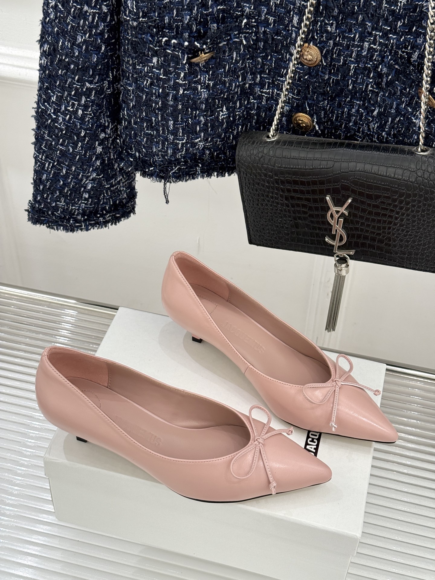 JACQUES 25WF新品蝴蝶结尖头猫跟高跟鞋单鞋当东方雅致与法式浪漫撞个满怀这双鞋以3.5cm猫跟为