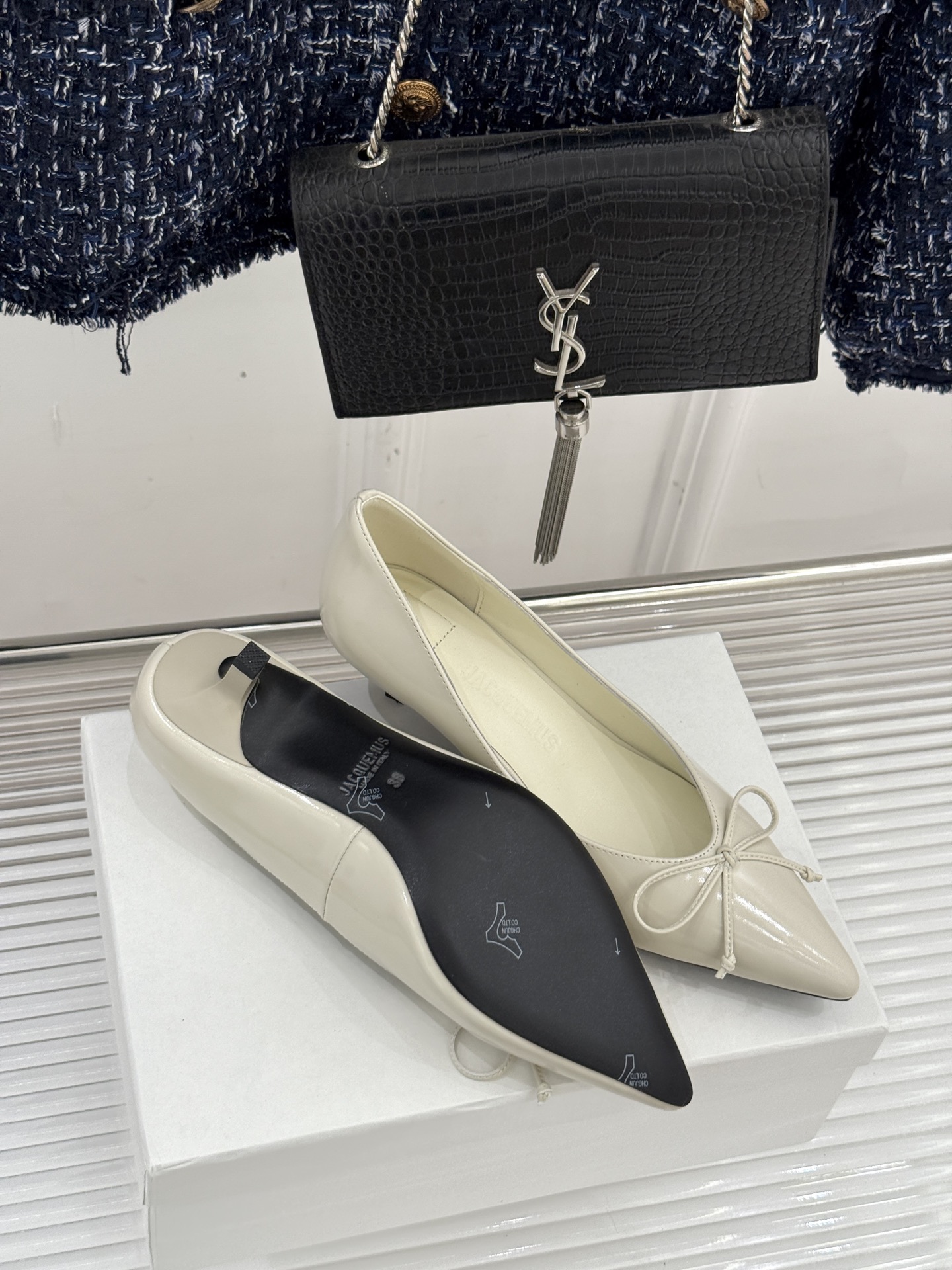 JACQUES 25WF新品蝴蝶结尖头猫跟高跟鞋单鞋当东方雅致与法式浪漫撞个满怀这双鞋以3.5cm猫跟为