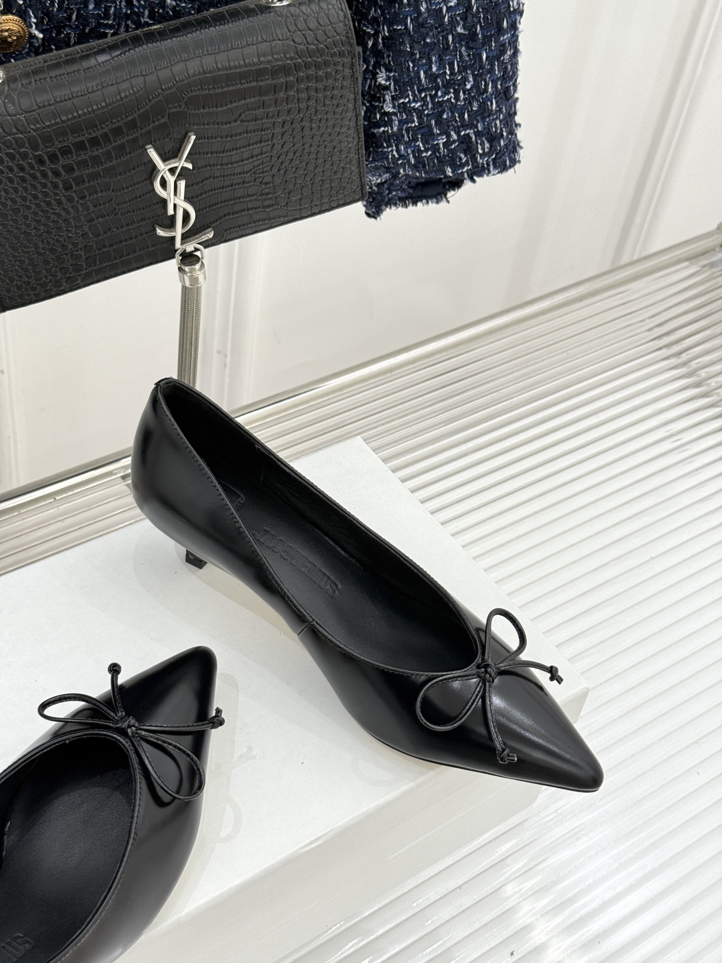 JACQUES 25WF新品蝴蝶结尖头猫跟高跟鞋单鞋当东方雅致与法式浪漫撞个满怀这双鞋以3.5cm猫跟为