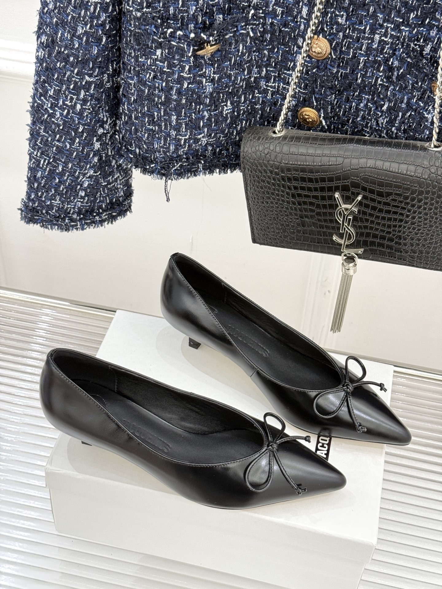 JACQUES 25WF新品蝴蝶结尖头猫跟高跟鞋单鞋当东方雅致与法式浪漫撞个满怀这双鞋以3.5cm猫跟为