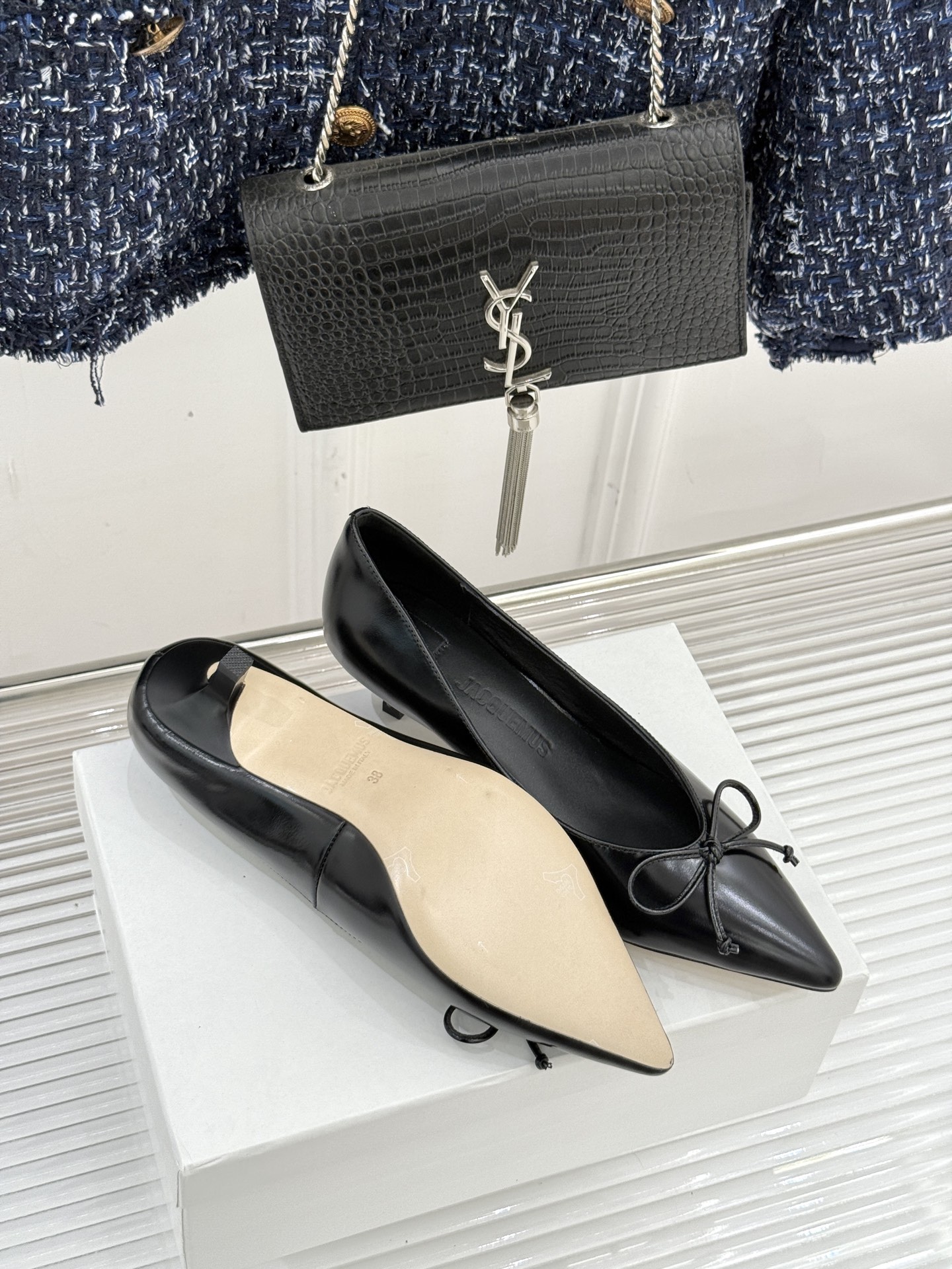 JACQUES 25WF新品蝴蝶结尖头猫跟高跟鞋单鞋当东方雅致与法式浪漫撞个满怀这双鞋以3.5cm猫跟为