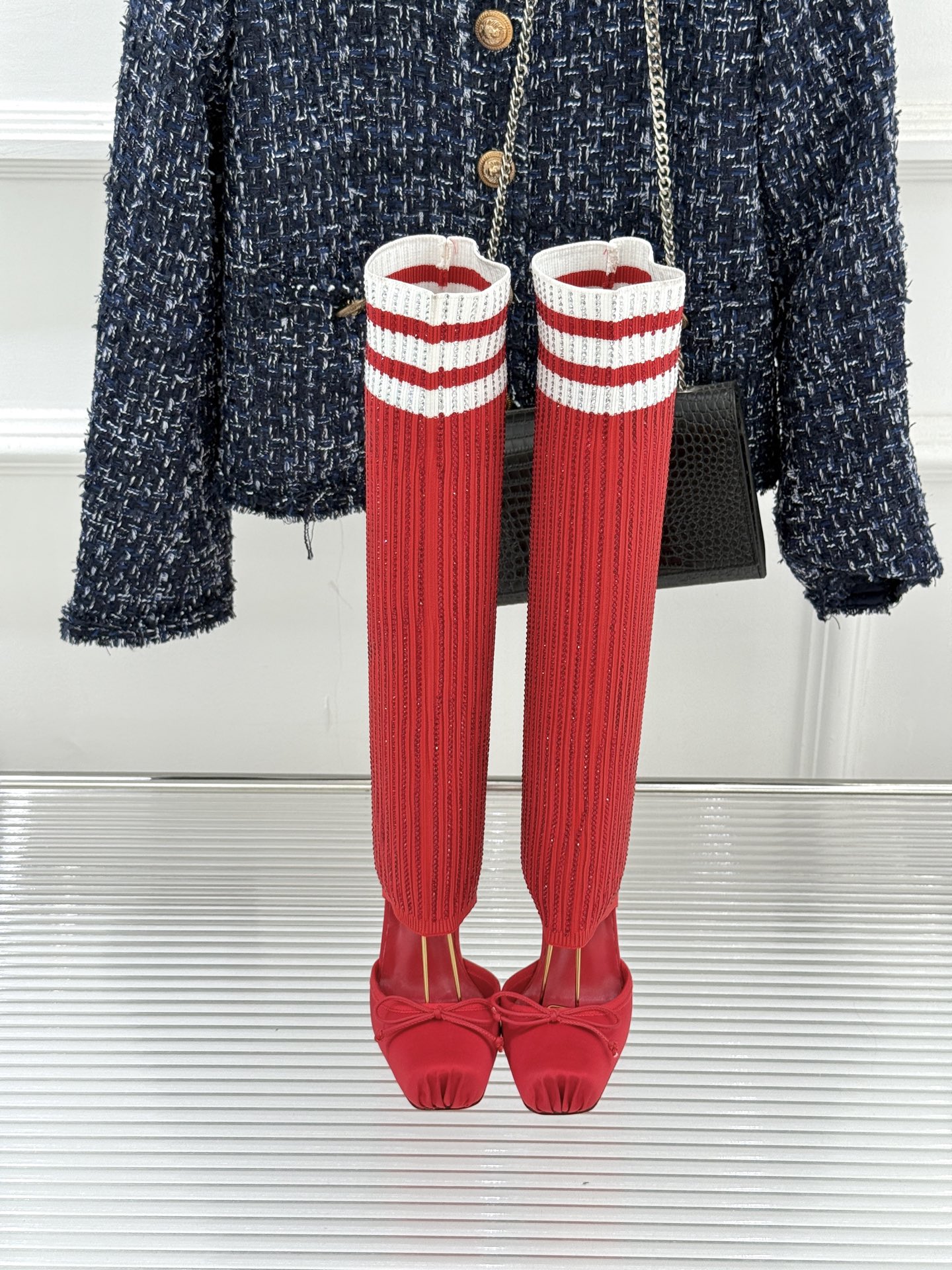 ChristinLouboutin/CL26WF新品猪鼻子蝴蝶结高跟袜子靴凉靴邂逅猪鼻子鞋头的复古巧思再