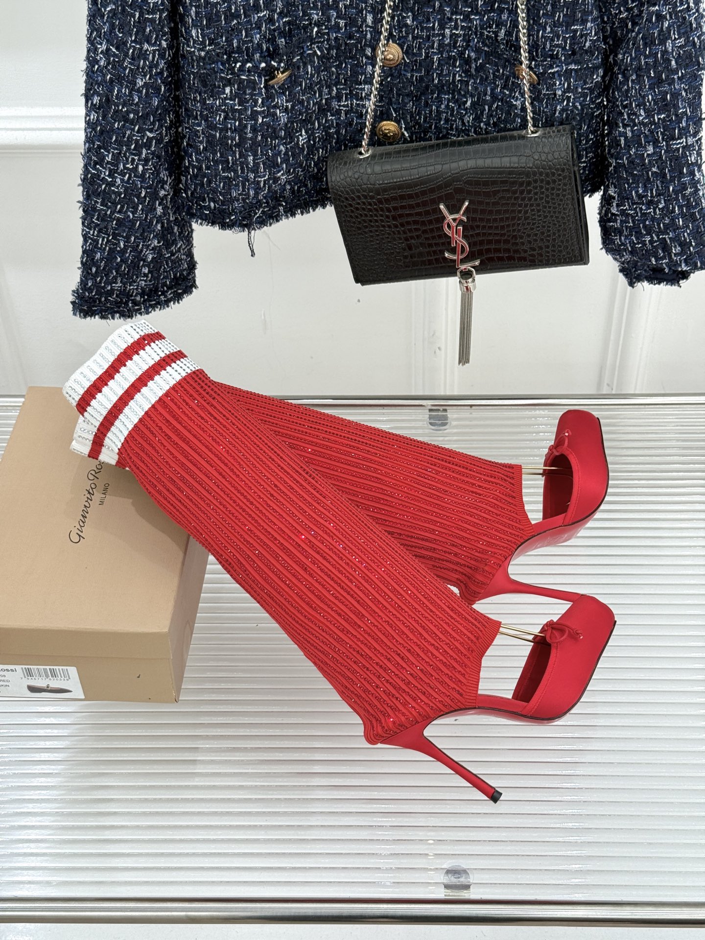 ChristinLouboutin/CL26WF新品猪鼻子蝴蝶结高跟袜子靴凉靴邂逅猪鼻子鞋头的复古巧思再