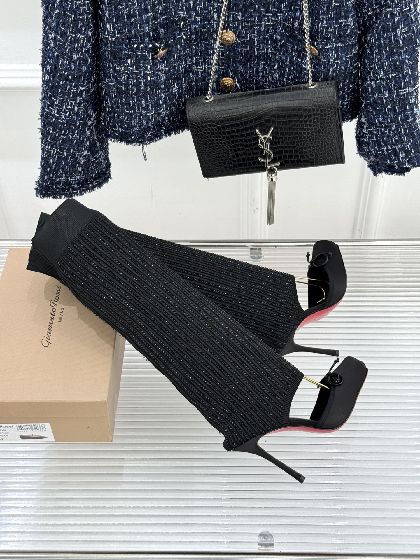 ChristinLouboutin/CL26WF新品猪鼻子蝴蝶结高跟袜子靴凉靴邂逅猪鼻子鞋头的复古巧思再