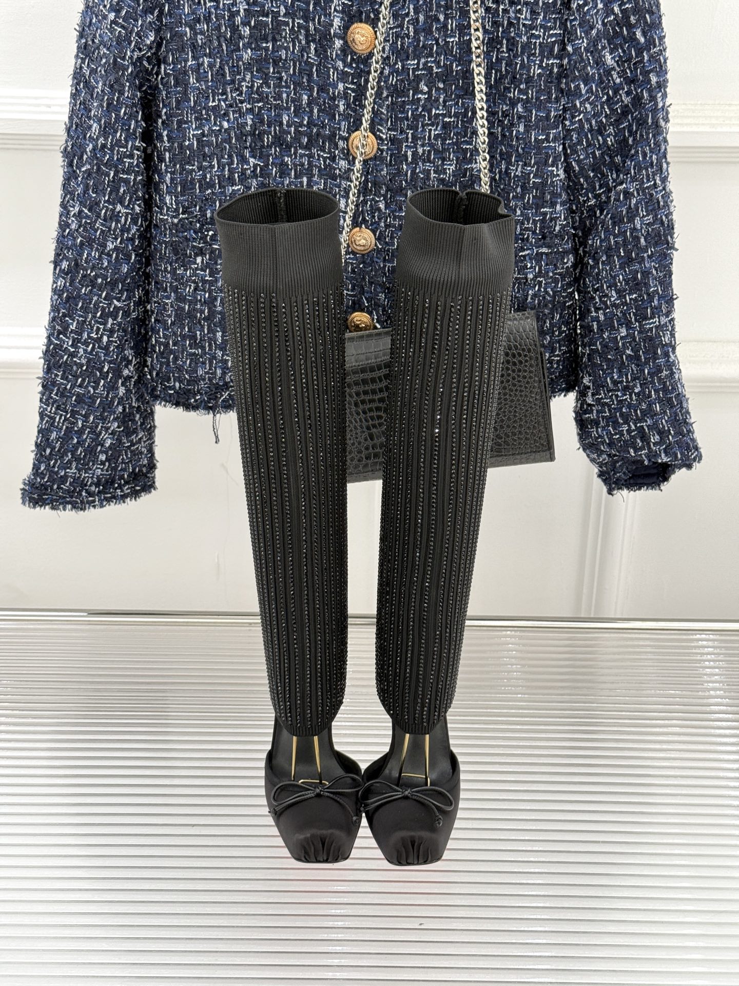 ChristinLouboutin/CL26WF新品猪鼻子蝴蝶结高跟袜子靴凉靴邂逅猪鼻子鞋头的复古巧思再