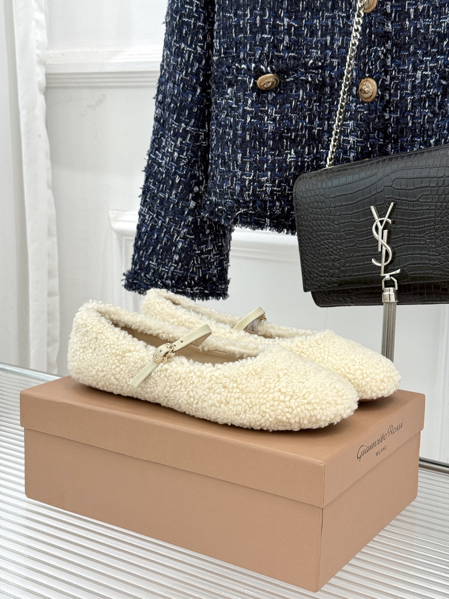 Gianvito Rossi/GR26WF新品玛丽珍皮里毛毛鞋当意式手工的矜贵邂逅秋冬的温柔暖意这双鞋以