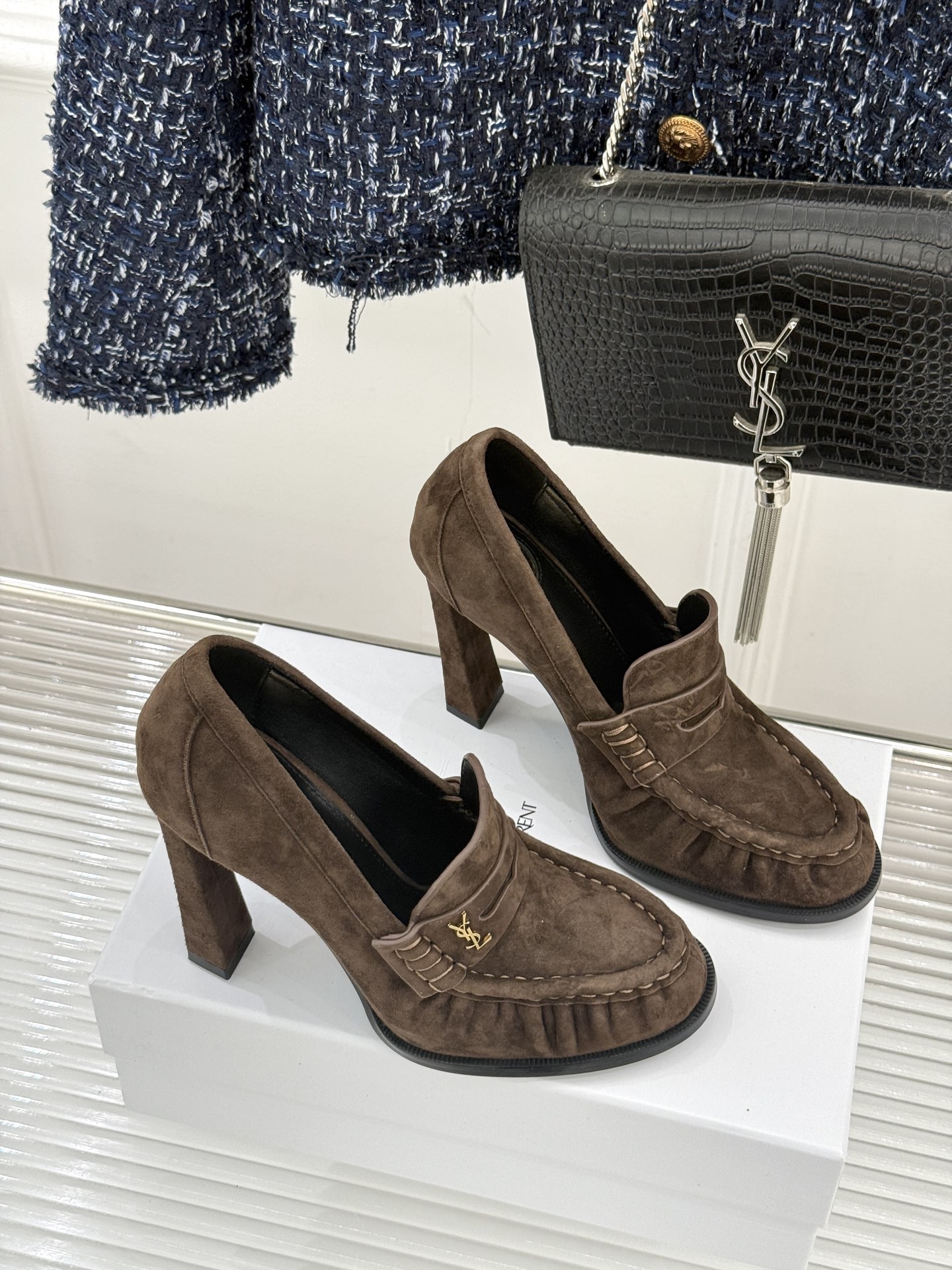 Saint Lauren*圣罗兰26WF新品YSL小logo高跟鞋乐福鞋标志性的小logo是这双鞋的灵魂