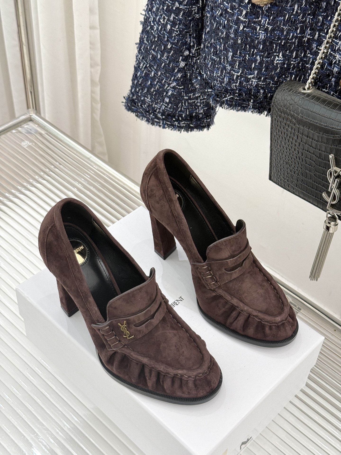 Saint Lauren*圣罗兰26WF新品YSL小logo高跟鞋乐福鞋标志性的小logo是这双鞋的灵魂