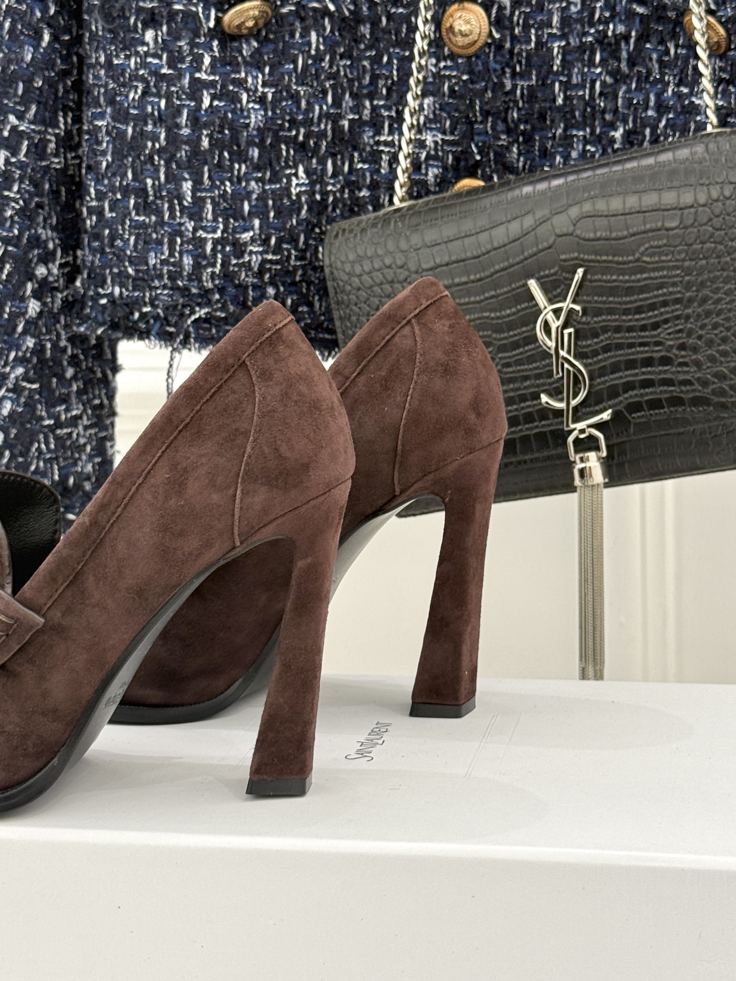 Saint Lauren*圣罗兰26WF新品YSL小logo高跟鞋乐福鞋标志性的小logo是这双鞋的灵魂