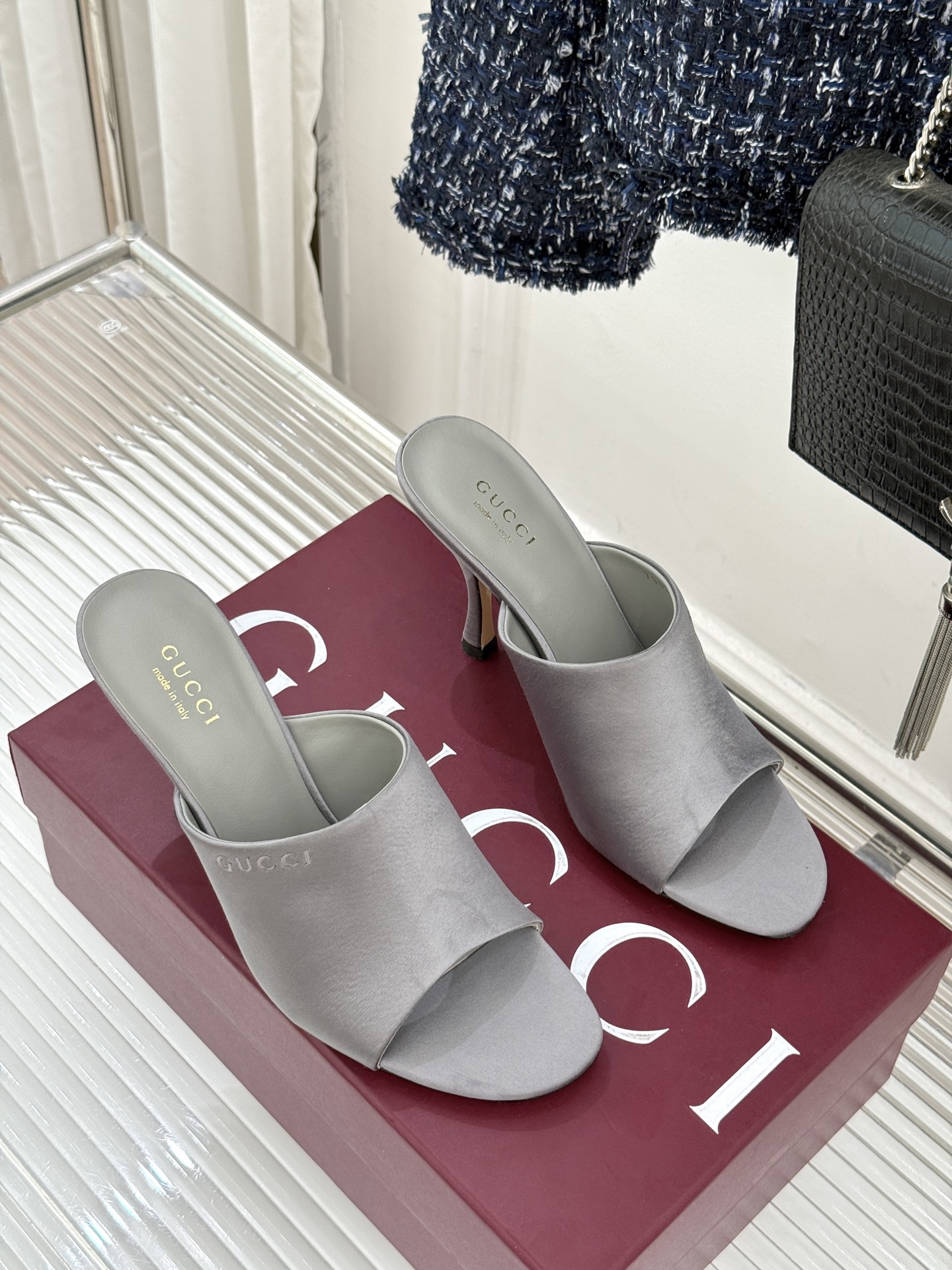 Gucci/古驰26WF新品一字带鱼嘴高跟拖鞋以意大利匠心重塑奢华拖鞋美学一字带设计勾勒脚踝纤柔线条鱼嘴