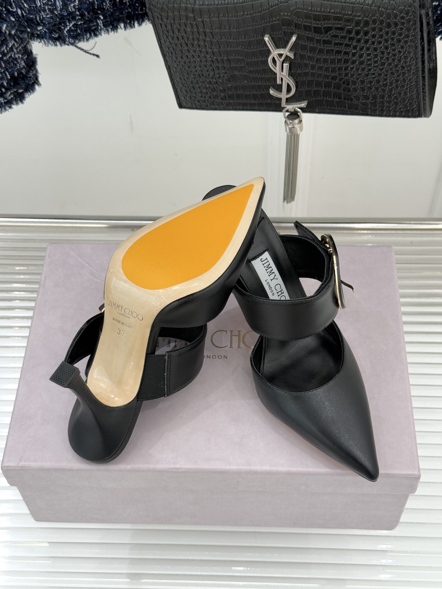 Jimmy Choo/吉米周26WF新品尖头金属扣穆勒鞋高跟拖鞋呼应“Future Feminine”核