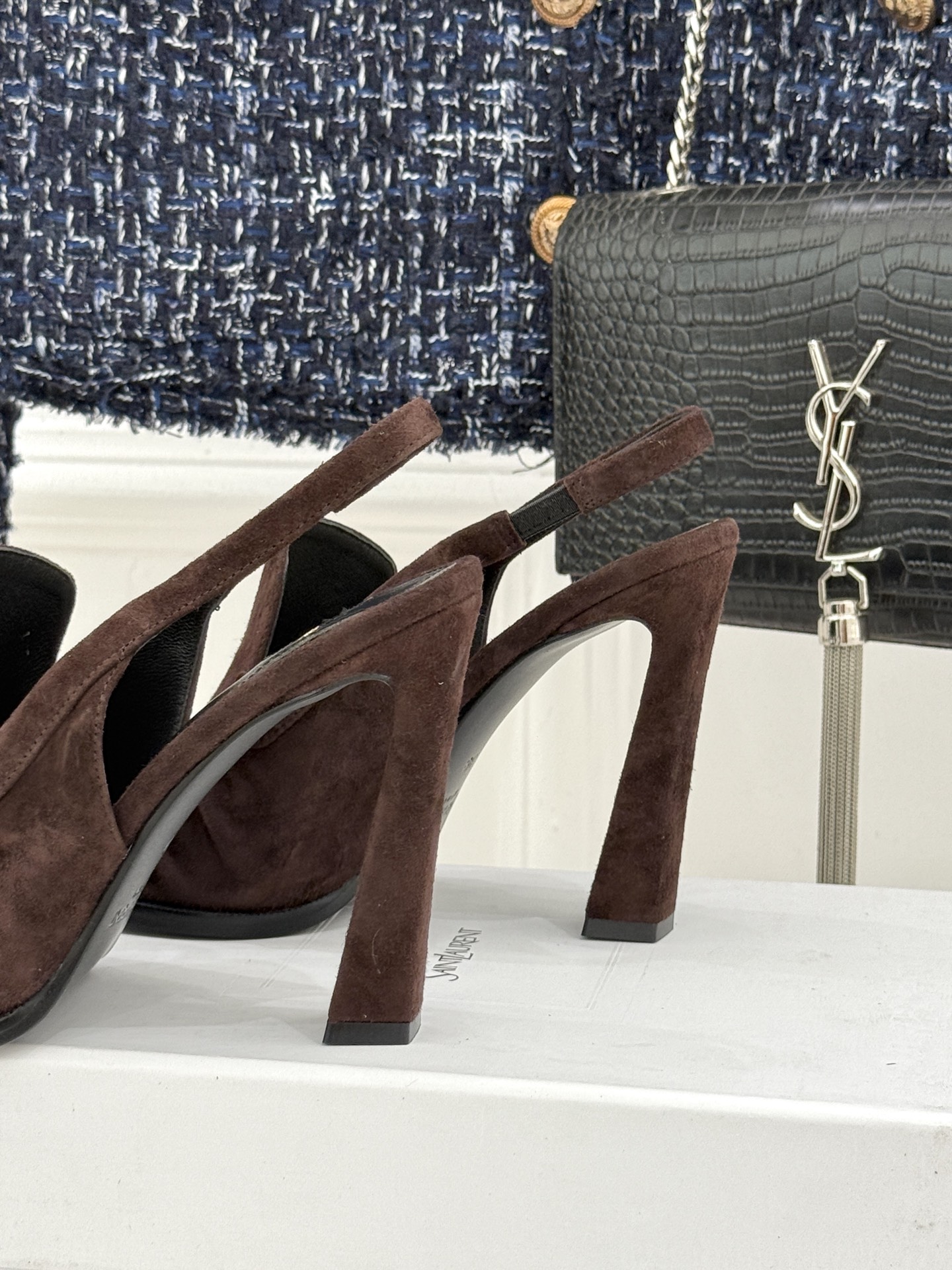 Saint Laurent /圣罗兰YSL26WF新品小logo高跟后空凉鞋拖鞋标志性的小logo是这双
