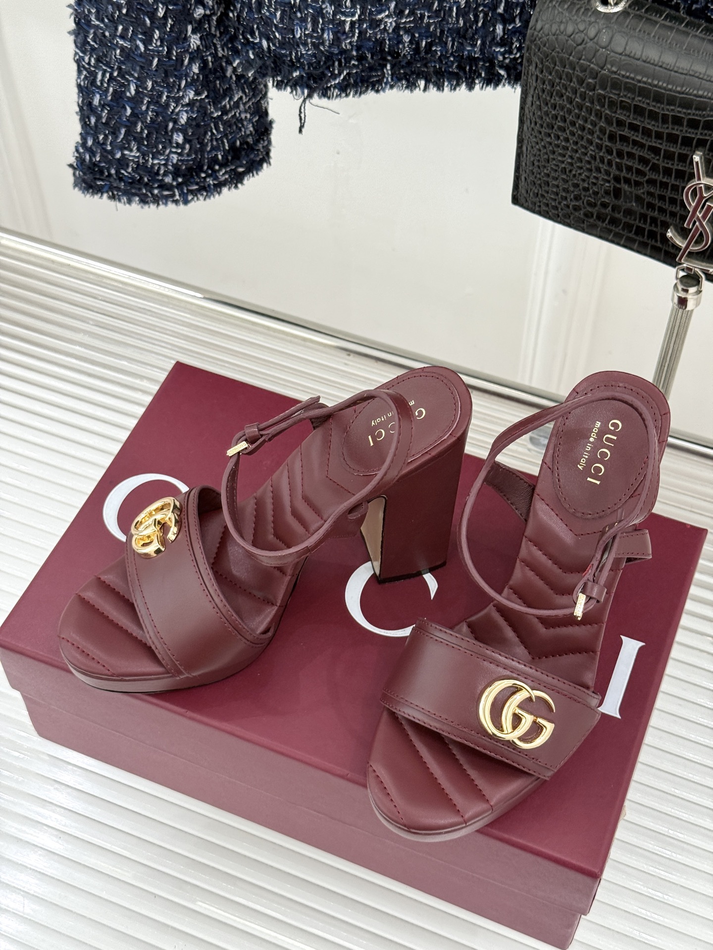 Gucci/古驰 26WF新品金属双G一字带防水台高跟凉鞋G家以复古奢潮重塑夏日高跟将品牌经典与摩登气场