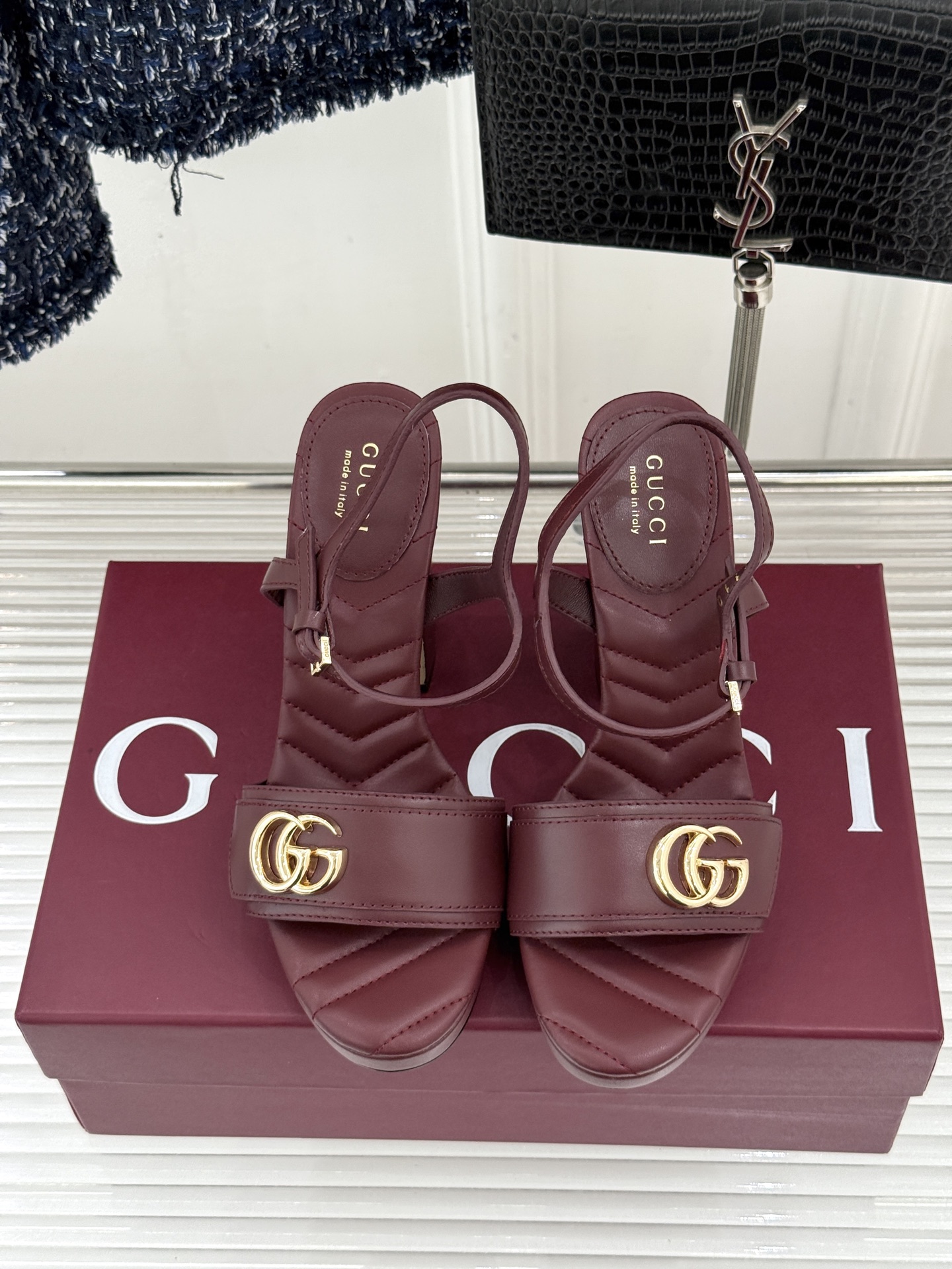 Gucci/古驰 26WF新品金属双G一字带防水台高跟凉鞋G家以复古奢潮重塑夏日高跟将品牌经典与摩登气场