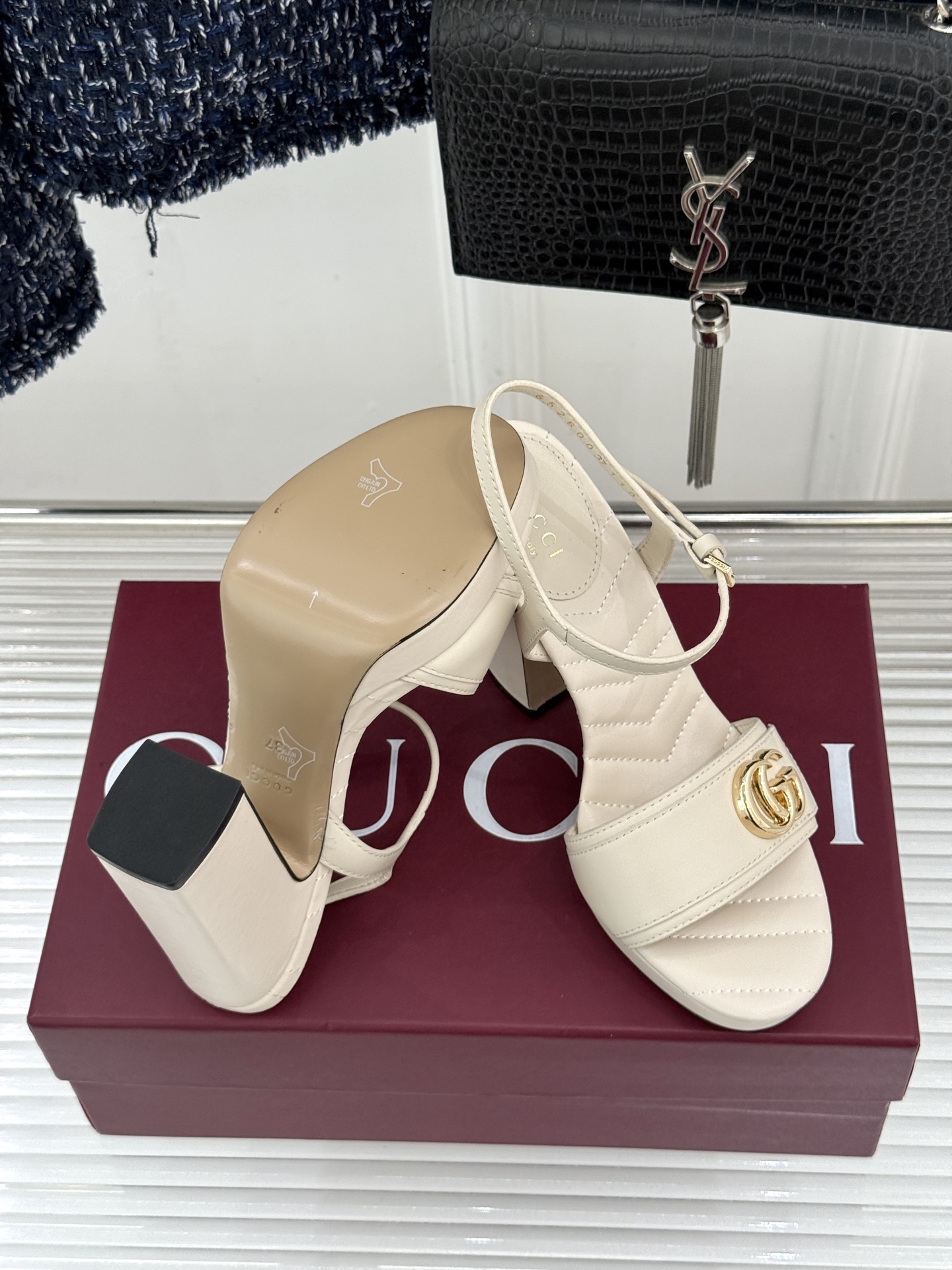 Gucci/古驰 26WF新品金属双G一字带防水台高跟凉鞋G家以复古奢潮重塑夏日高跟将品牌经典与摩登气场