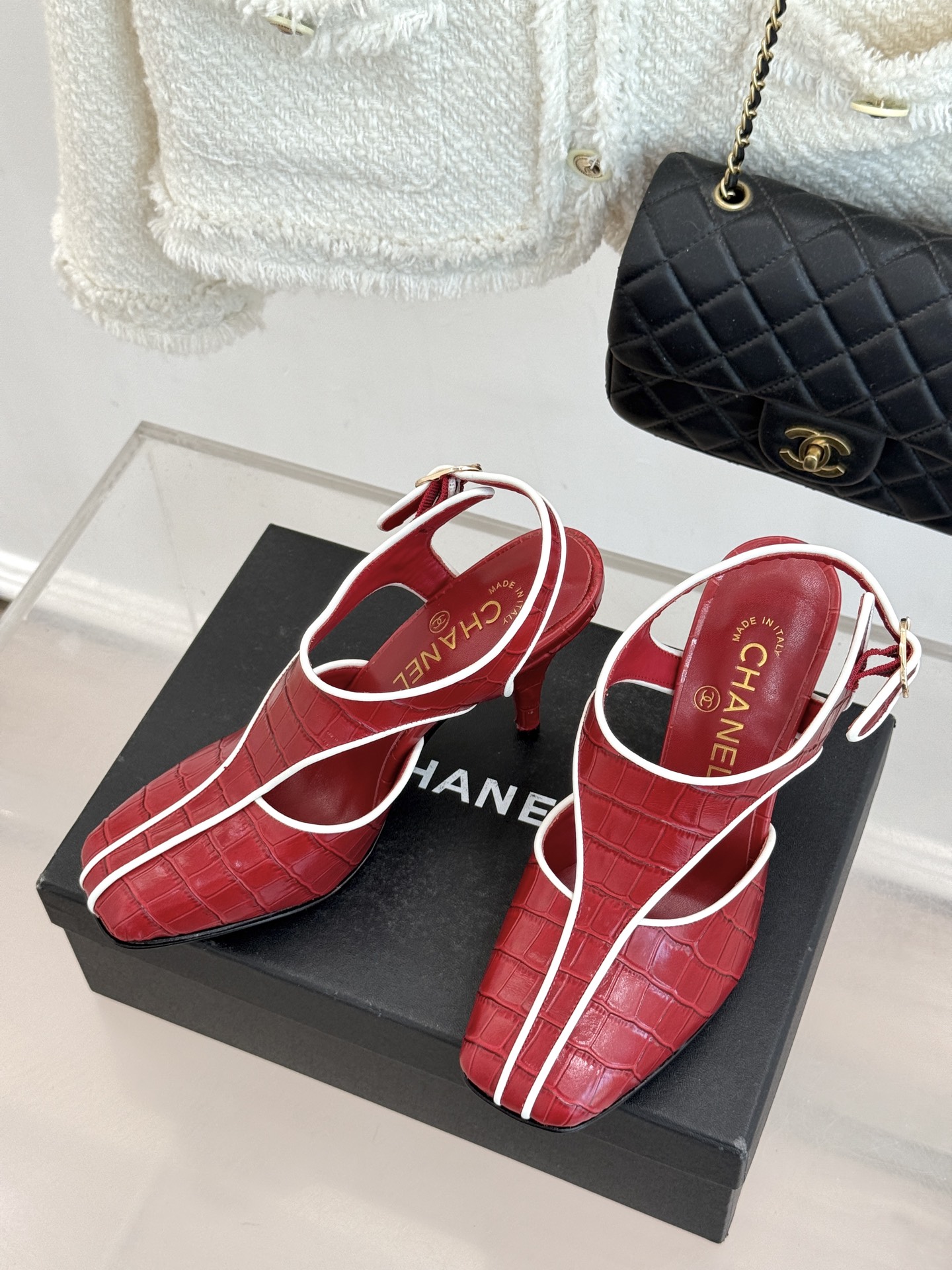 CHANE* ｜小香26P新品T字带方头高跟凉鞋以复古方头重塑法式优雅利落线条勾勒足部轮廓自带90年代摩