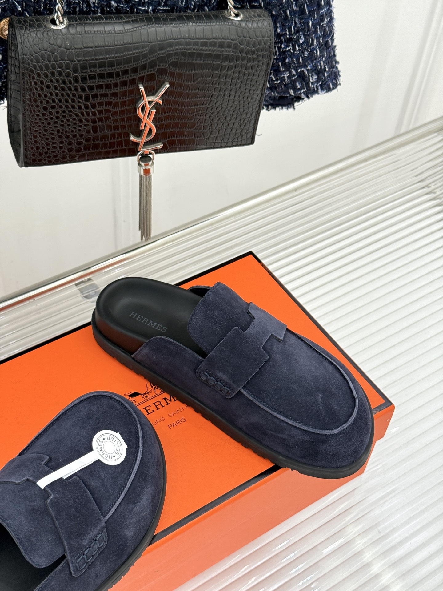 （配原版飞机盒）Hermès/爱马仕25WF新品穆勒包头H半拖鞋勃肯鞋厚底勃肯版型重塑经典。麂皮小牛皮质