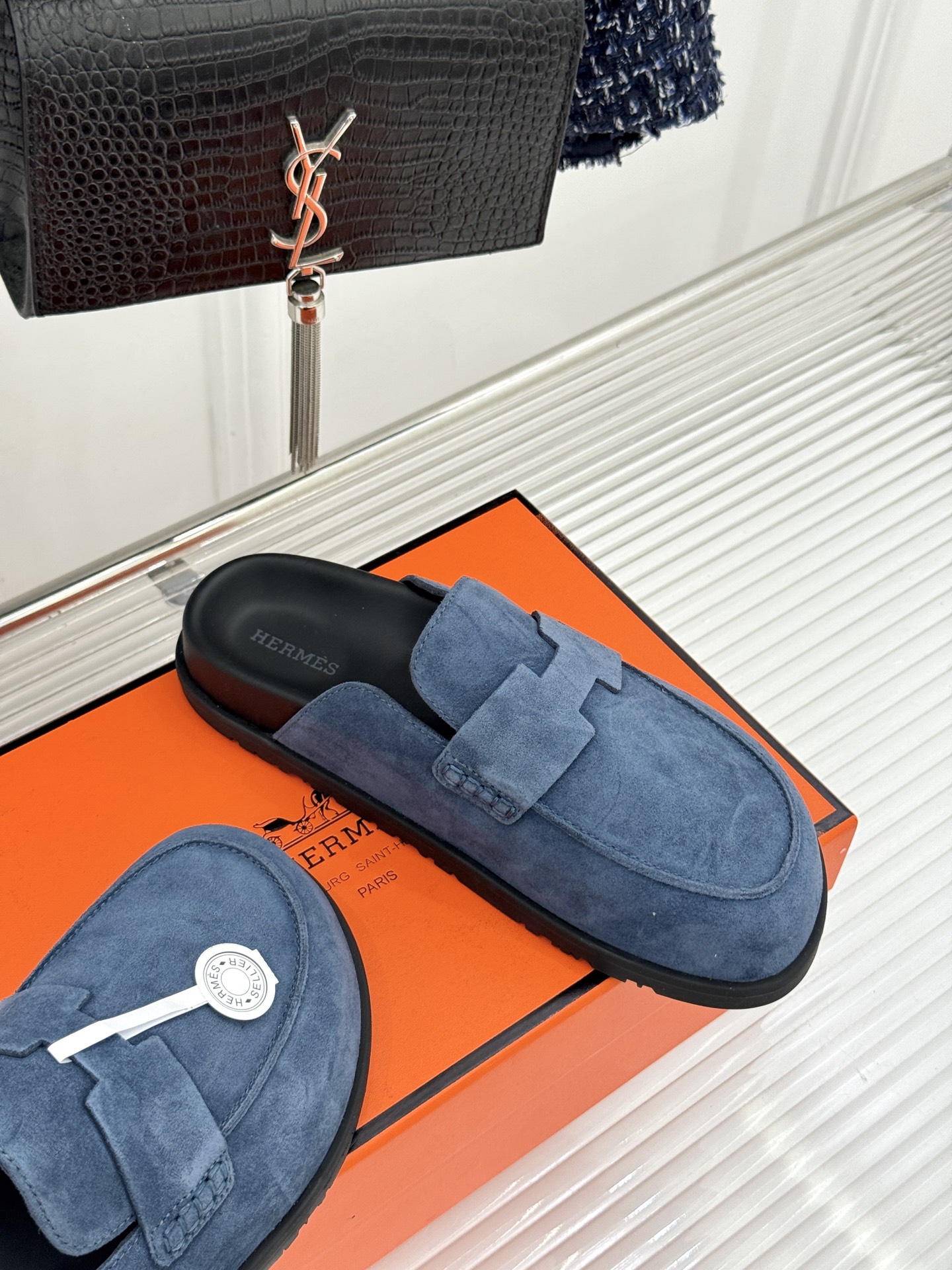 （配原版飞机盒）Hermès/爱马仕25WF新品穆勒包头H半拖鞋勃肯鞋厚底勃肯版型重塑经典。麂皮小牛皮质