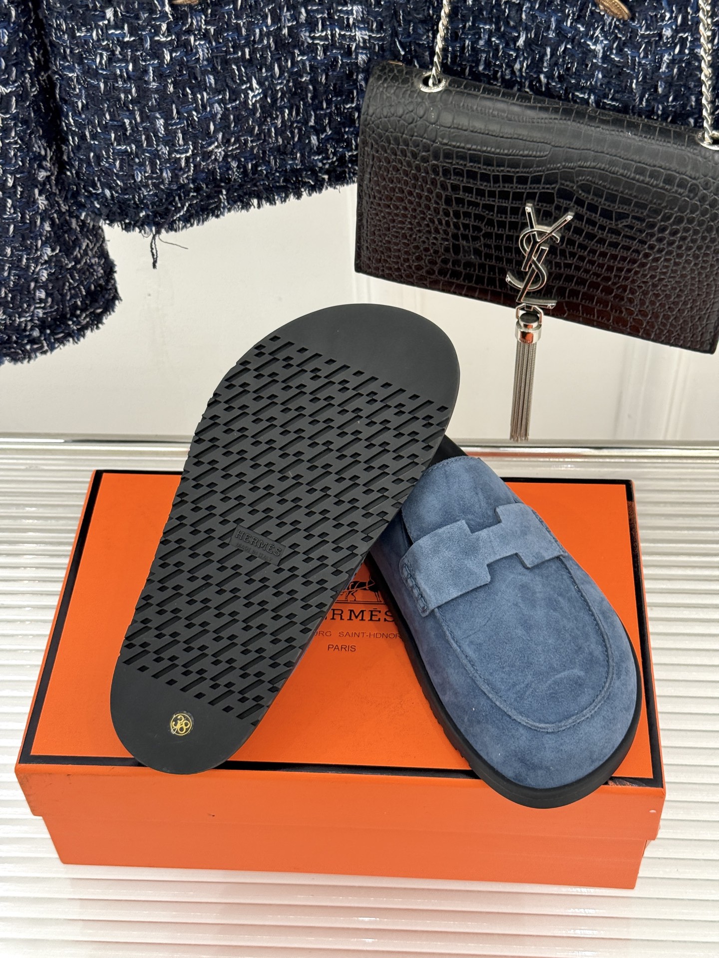 （配原版飞机盒）Hermès/爱马仕25WF新品穆勒包头H半拖鞋勃肯鞋厚底勃肯版型重塑经典。麂皮小牛皮质