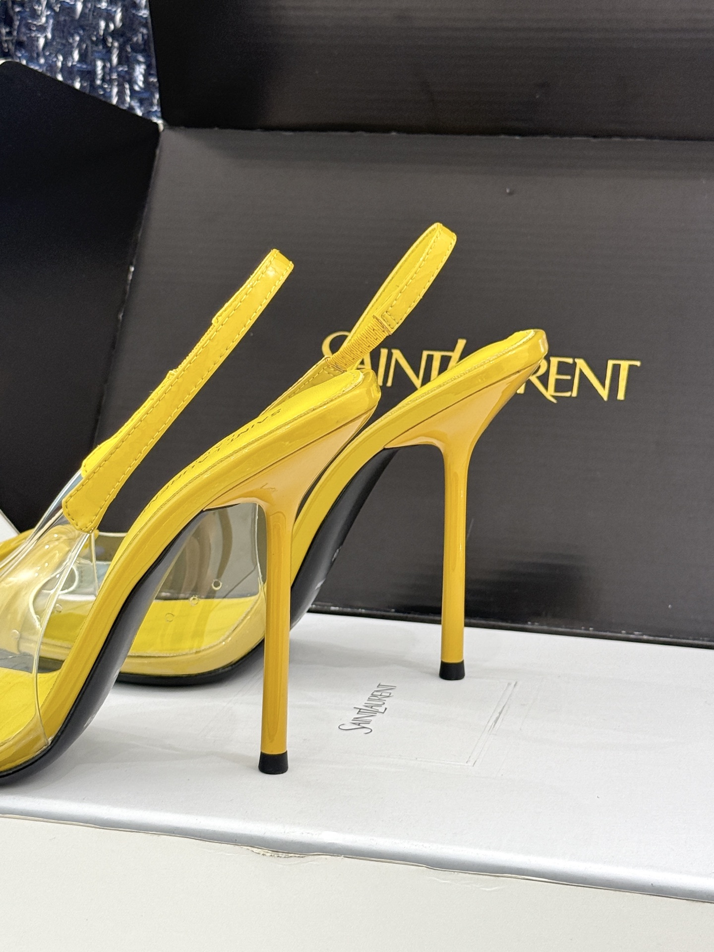 （原版飞机＋10）Saint Laurent /圣罗兰YSL26WF新品胶片褶皱尖头后空高跟凉鞋冷艳御姐
