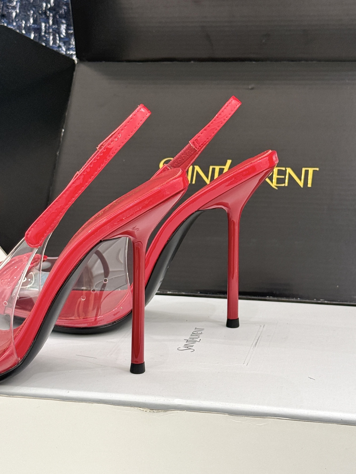 （原版飞机＋10）Saint Laurent /圣罗兰YSL26WF新品胶片褶皱尖头后空高跟凉鞋冷艳御姐