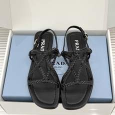 (原版飞机盒+10)Prada/普拉达26WF新品复古编织平底凉鞋手工编织重绎复古美学进口拉菲草织就肌理 (原版飞机盒+10)Prada/普拉达26WF新品复古编织平底凉鞋手工编织重绎复古美学进口拉菲草织就肌理