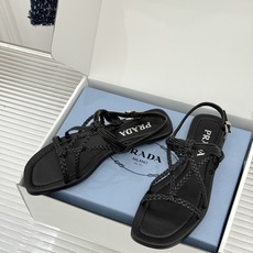 (原版飞机盒+10)Prada/普拉达26WF新品复古编织平底凉鞋手工编织重绎复古美学进口拉菲草织就肌理 (原版飞机盒+10)Prada/普拉达26WF新品复古编织平底凉鞋手工编织重绎复古美学进口拉菲草织就肌理