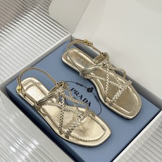(原版飞机盒+10)Prada/普拉达26WF新品复古编织平底凉鞋手工编织重绎复古美学进口拉菲草织就肌理 (原版飞机盒+10)Prada/普拉达26WF新品复古编织平底凉鞋手工编织重绎复古美学进口拉菲草织就肌理