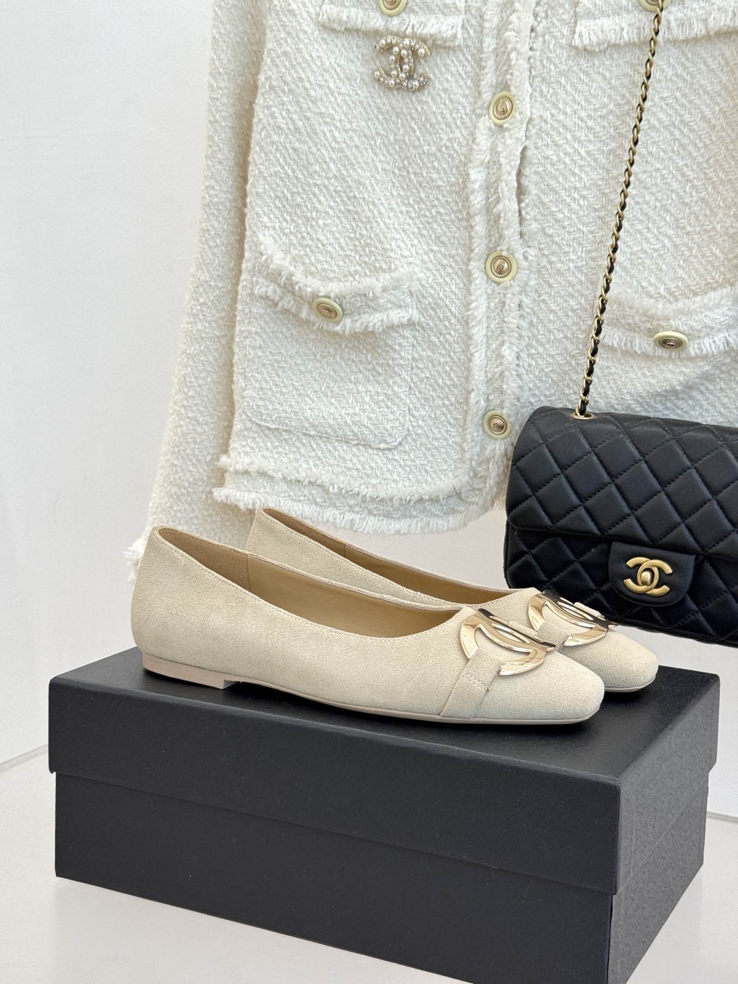 CHANE*｜小香26M新品走秀金属大双C扣方头平底单鞋Chanel 走秀金属大双C单鞋小香系列走秀王炸