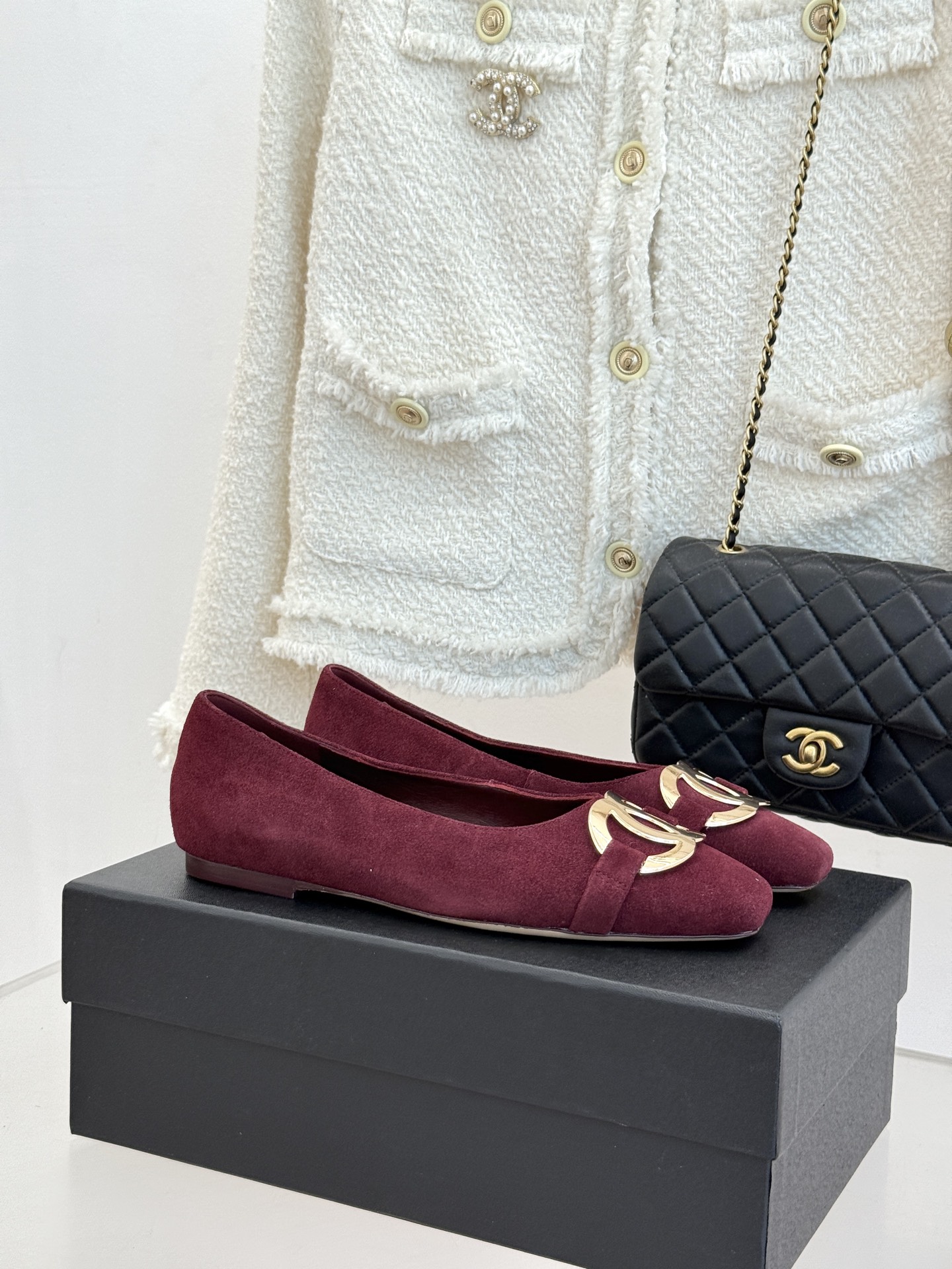 CHANE*｜小香26M新品走秀金属大双C扣方头平底单鞋Chanel 走秀金属大双C单鞋小香系列走秀王炸