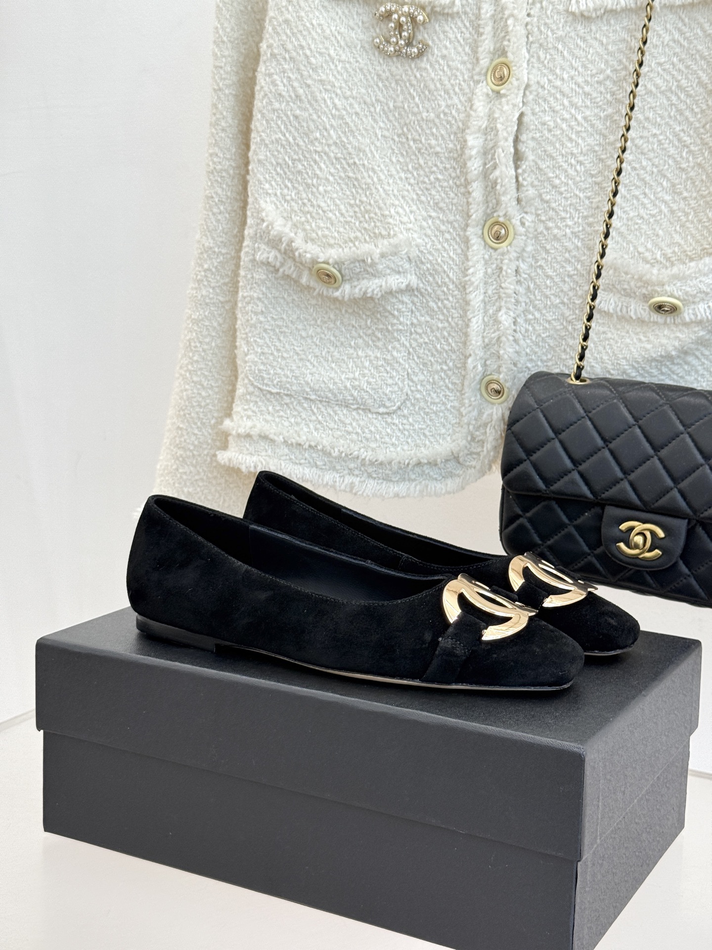 CHANE*｜小香26M新品走秀金属大双C扣方头平底单鞋Chanel 走秀金属大双C单鞋小香系列走秀王炸