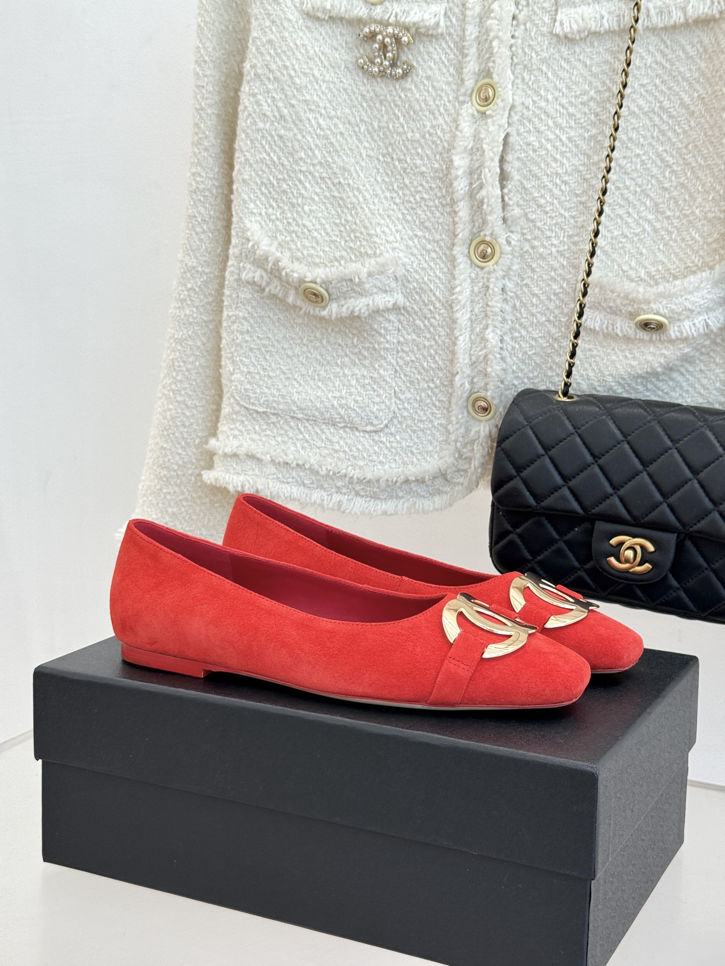 CHANE*｜小香26M新品走秀金属大双C扣方头平底单鞋Chanel 走秀金属大双C单鞋小香系列走秀王炸